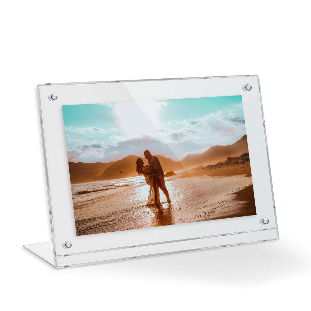 14x11 Acrylic Floating Picture Frame - Table Stand with Chrome Magnetic Front Cover to Easily Change Photos - Made in The USA