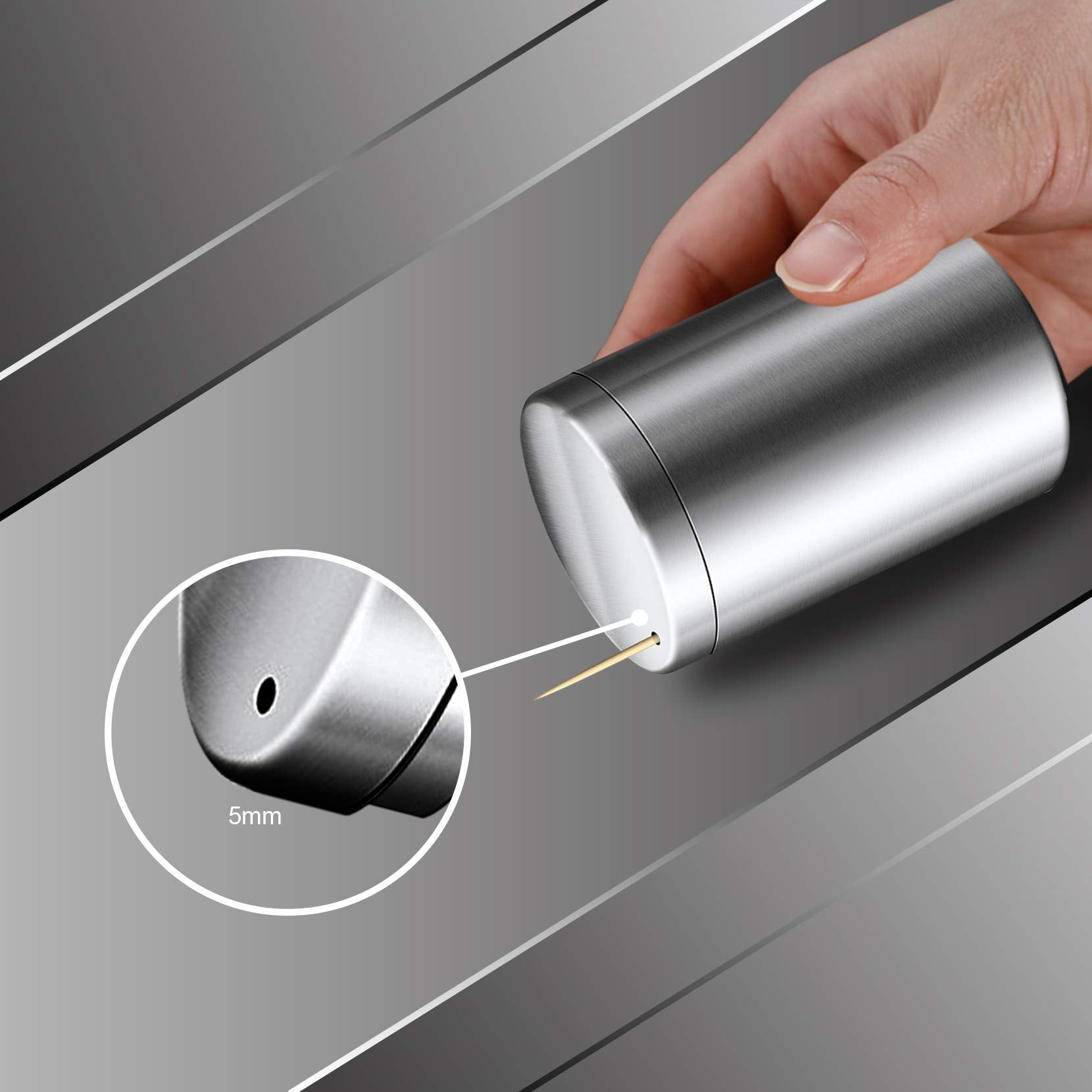 Yifocus Stainless Steel Metal Toothpick Holder Dispenser Thickening Tooth Picks Lot Container With 500 Pieces Bamboo Round Tooth