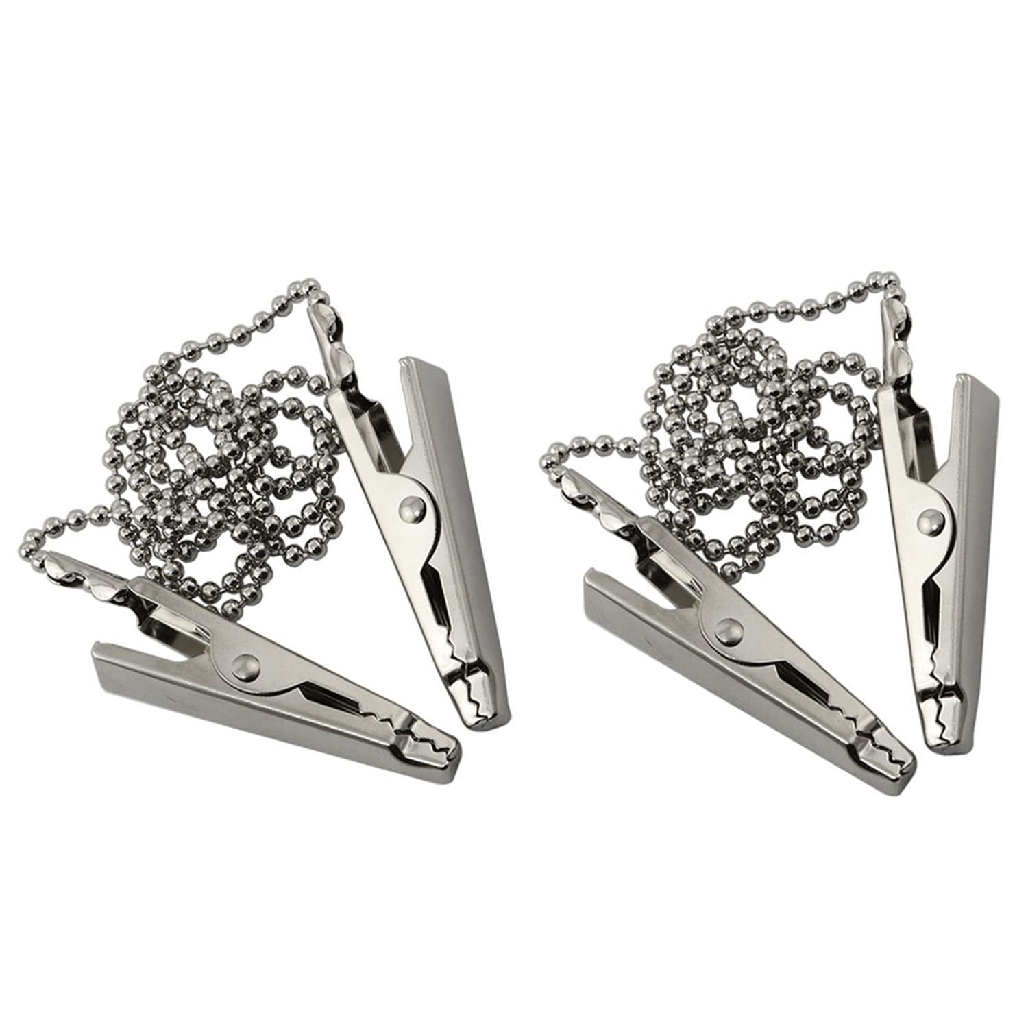 Zyamy 2Pcs Dental Bib Clips Metal Napkin Clip Chain Keep Your Napkin Securely Placed While Dining, Silver