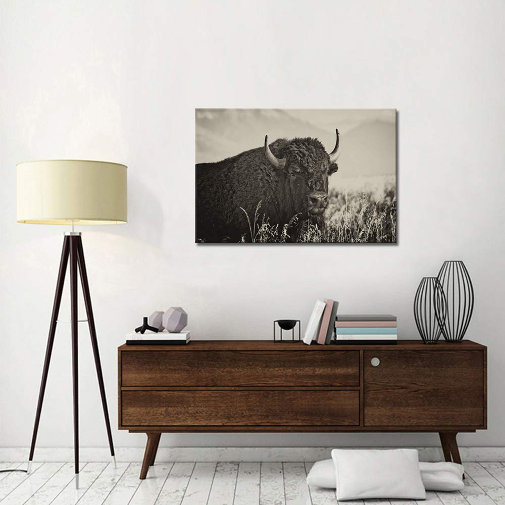 Levvarts - Animal Canvas Wall Art American Buffalo Portrait Painting On Canvas Wild Animal Artwork Sepia Photography Prints For
