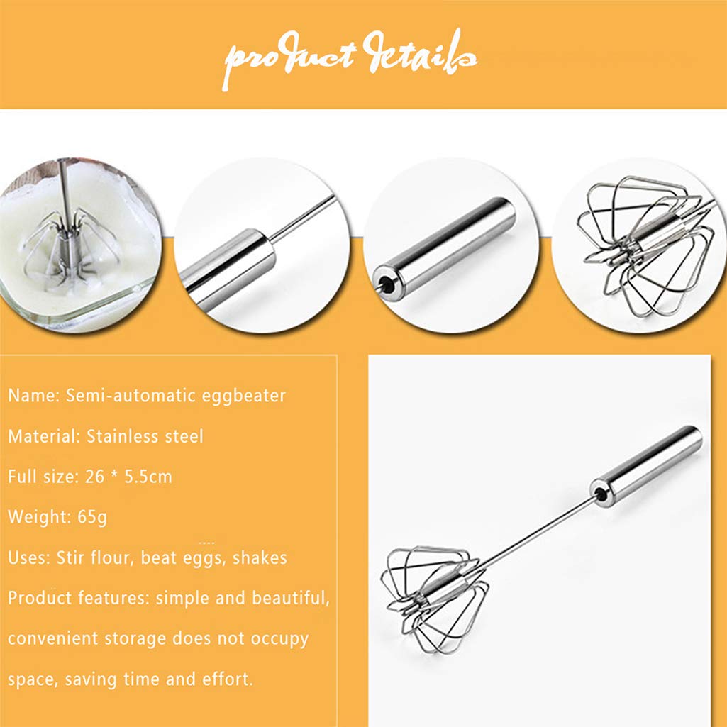 Stainless Steel Egg Whisk, Hand Push Rotary Whisk Blender, Versatile Milk Frother, Hand Push Mixer Stirrer For Blending, Whiskin