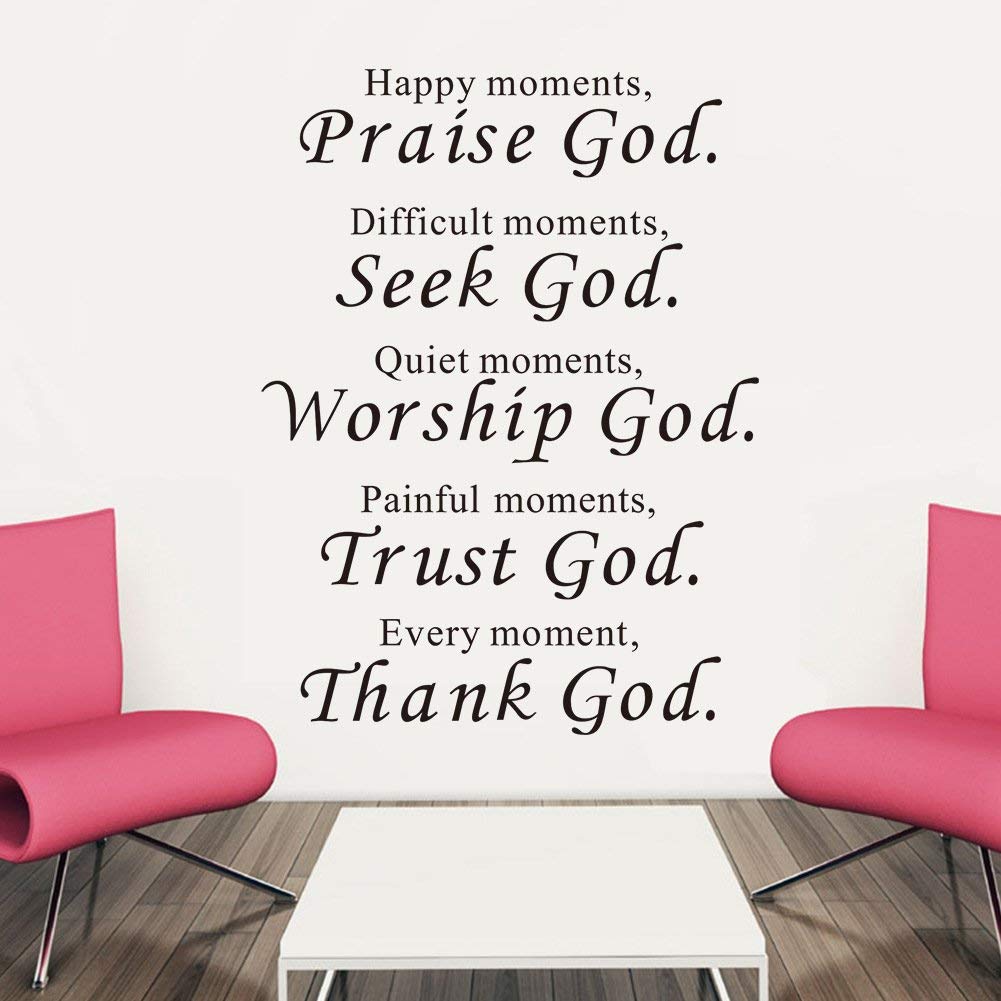 Maydahui Scripture Wall Stickers Bible Verse Wall Decals (17X23 Inch) Happy Moments Praise God Difficult Moments Seek God Sticke