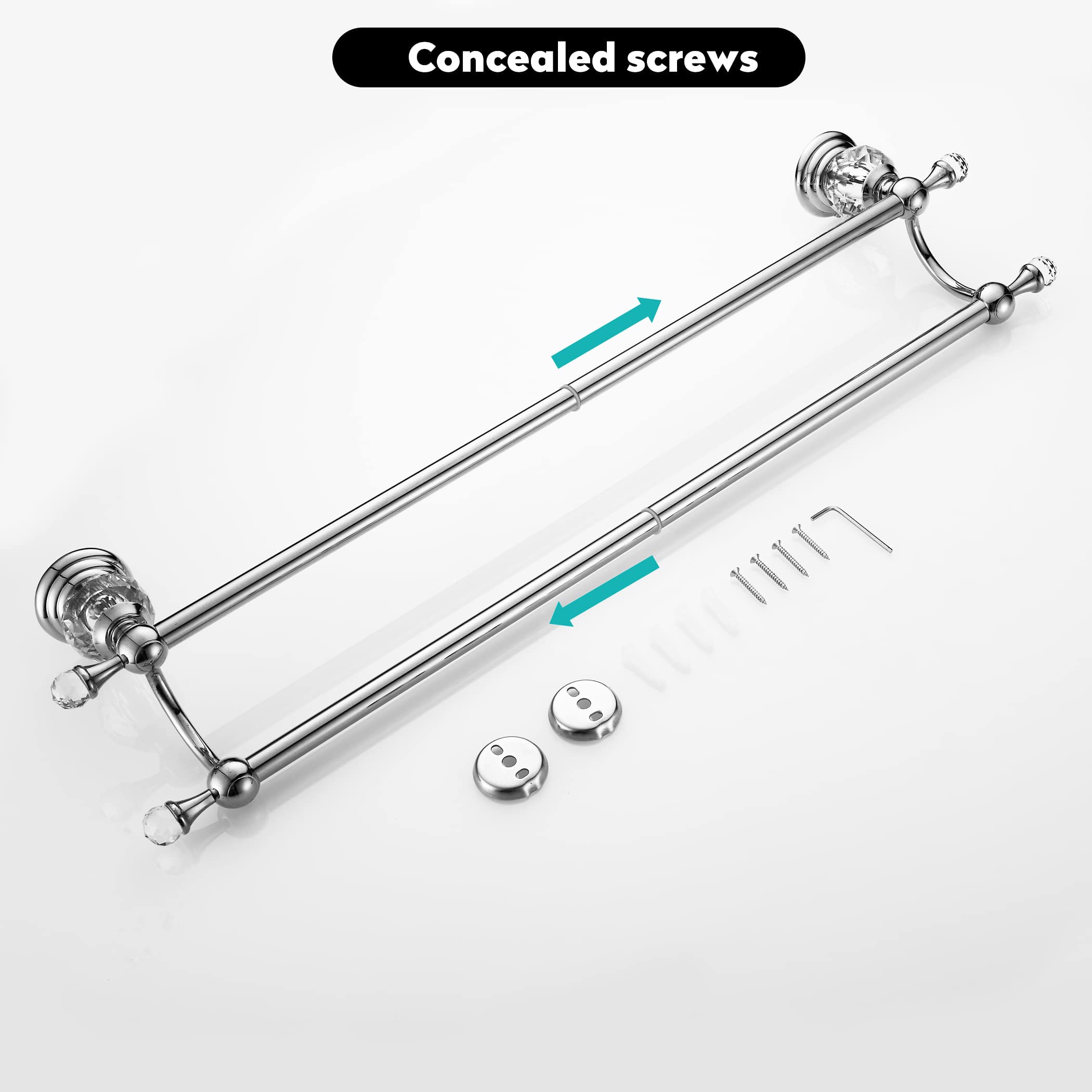 WINCASE Chrome Towel Bar  Adjustable Double Towel Holder  Silver Crystal Bathroom Towel Racks Wall Mounted