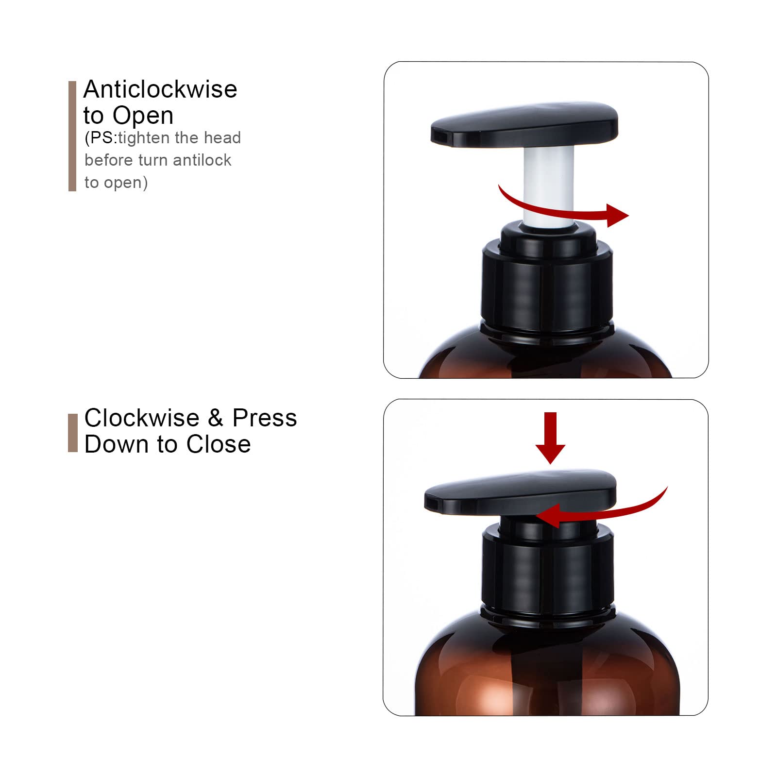 Shampoo And Conditioner Dispenser Pump Bottle,Yeeco Clear Amber 16.9Oz/500Ml 3 Pack Soap Dispenser Shampoo Bottles Refillable Fo