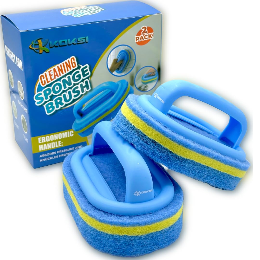 Koksi 2-Piece Cleaning Brush For Bathroom Kitchen Bathtub Toilet Cleaner All Purpose Shower Sponge Scrubbing Brush With Ergonomi