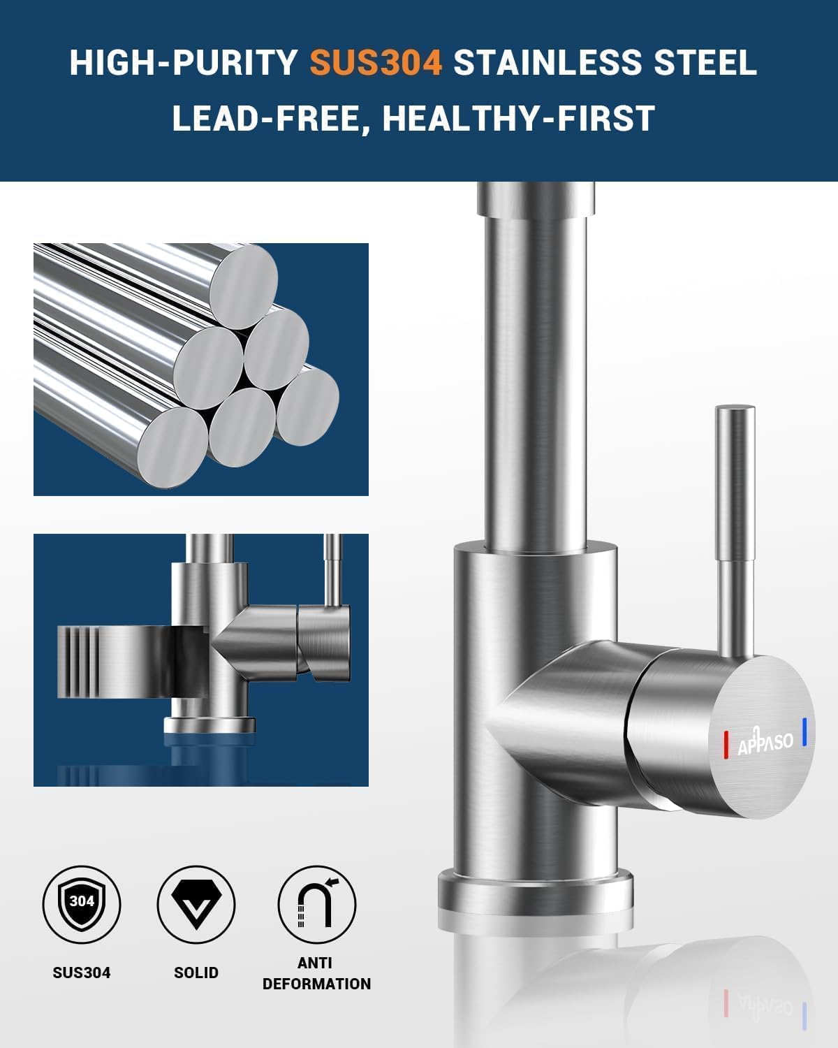 Appaso Kitchen Faucet With Soap Dispenser Brushed Nickel, Pull Down Kitchen Faucet Commercial Single Handle High Arc Faucet For