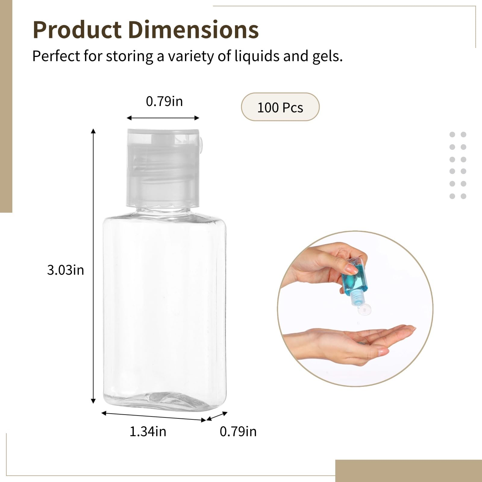 Lnrueg 100 Pcs 1 Oz Travel Bottles - Hand Sanitizer Bottle Mini Clear Bottles With Flip Caps, Portable Empty Refillable Containe