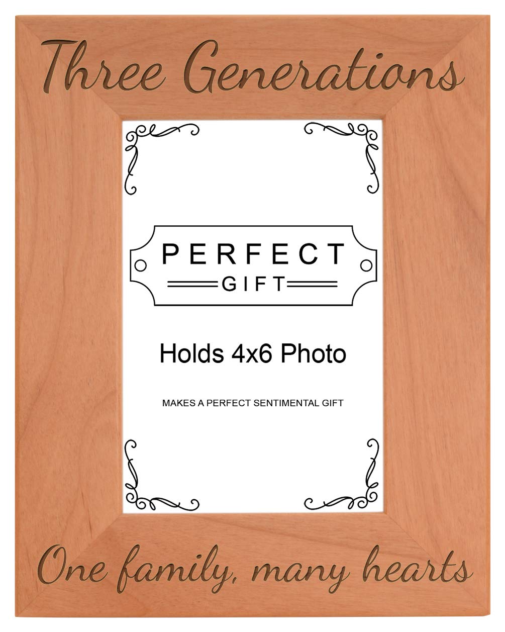 Gifts For All By Rachel Olevia Three Generations One Family Many Hearts Natural Wood Engraved 4x6 Portrait Picture Frame Wood