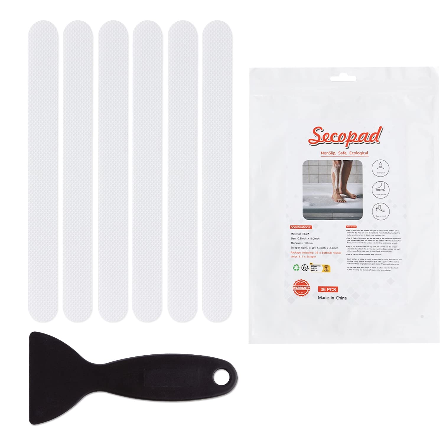 Secopad 36Pcs Non Slip Bathtub Stickers, Shower Floor Non Slip Grip Stickers With Premium Scraper