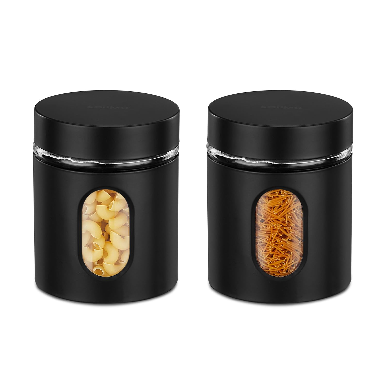 Amazon Brand - Solimo Oval Window Steel Jacketed Glass Jar | Multipurpose Kitchen Organizer With See-Through Window | 900 Ml Set