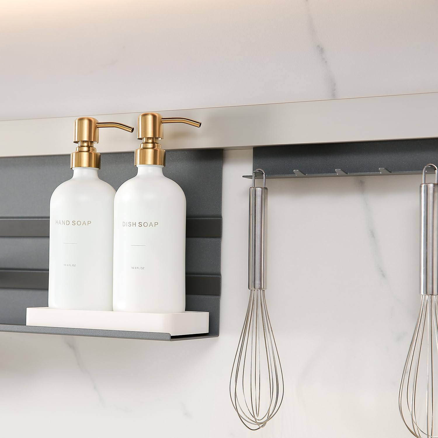 Prus Waso Gold Soap Dispenser Set, Glass Soap Dispenser With Gold Stainless Steel Pump, Perfect For Modern Kitchen Counter Decor