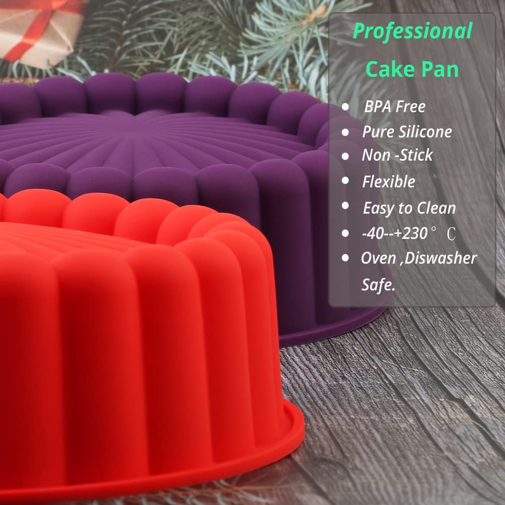 Ailehopy 8 Inch Silicone Charlotte Cake Pan -Set Of 2- Round Baking Molds For Cheese Cake,Chocolate Cake, Rainbow Cakes, Strawbe