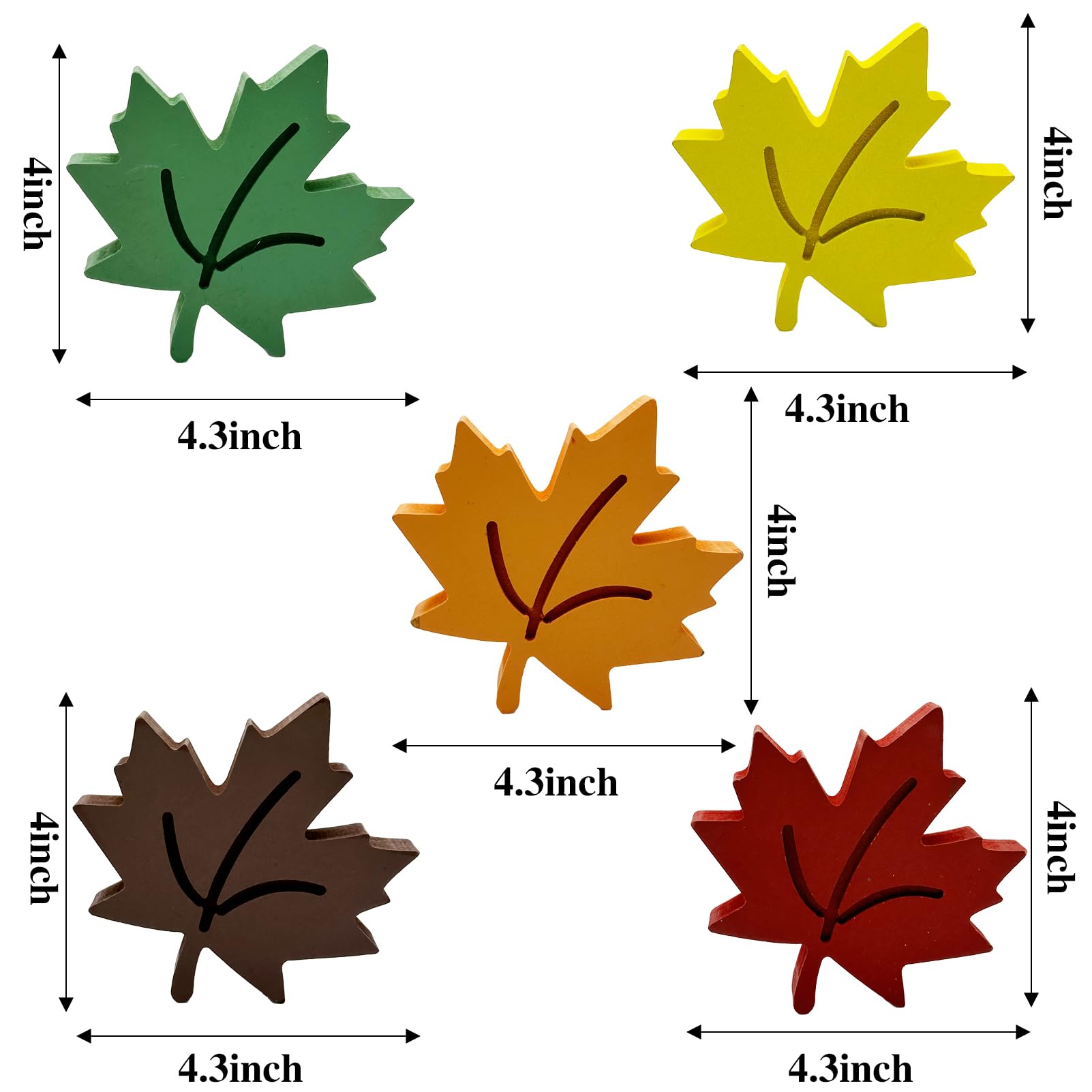 5 Pcs Wooden Maple Leaf Ornaments Autumn Leaves Red Orange Yellow Green Brown Harvest Sign for Farmhouse Thanksgiving Home Offic