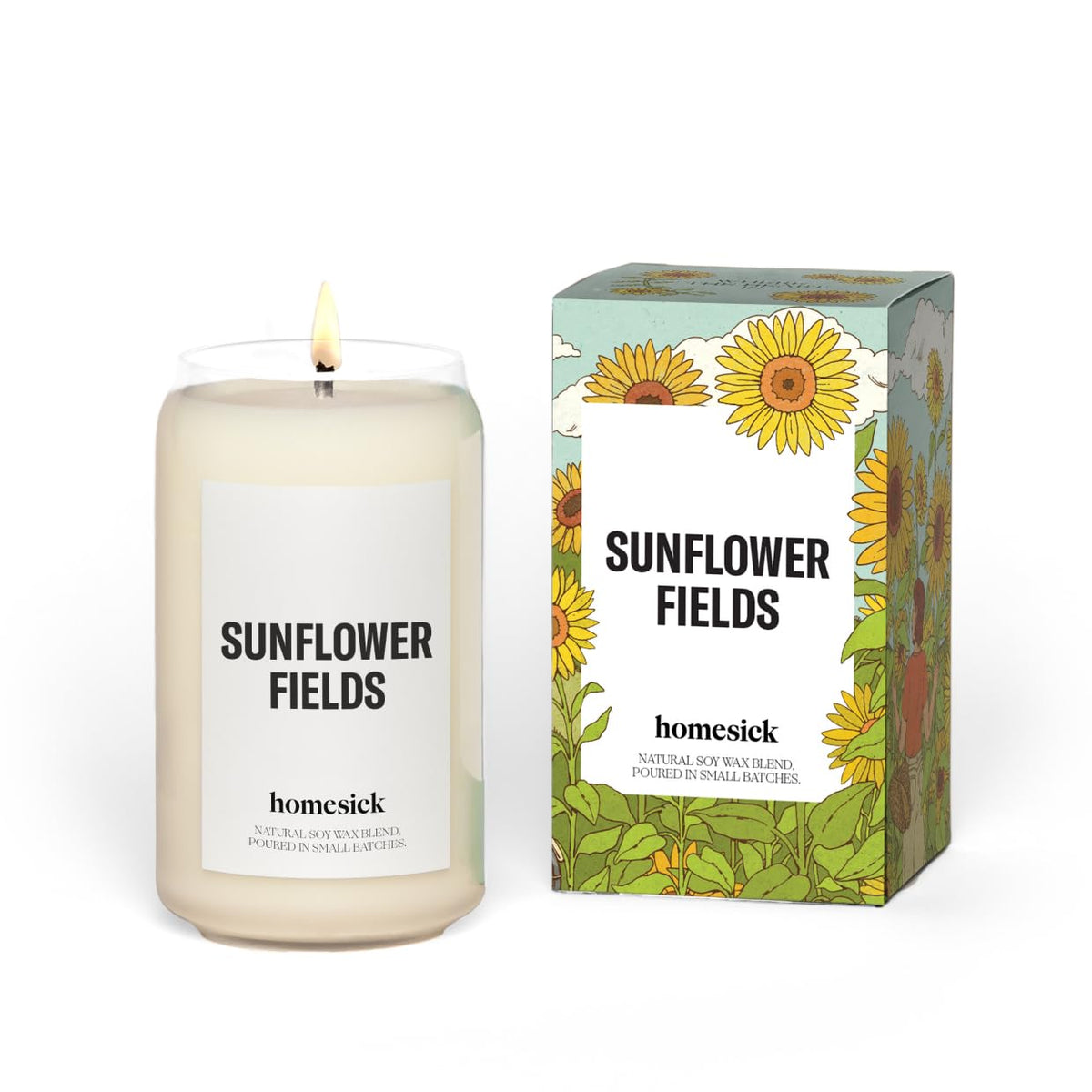 Homesick Premium Scented Candle, Sunflower Fields - Scents of Yellow Dahlias, Sunflower, Sheer Musk, 13.75 oz, 60-80 Hour Burn,