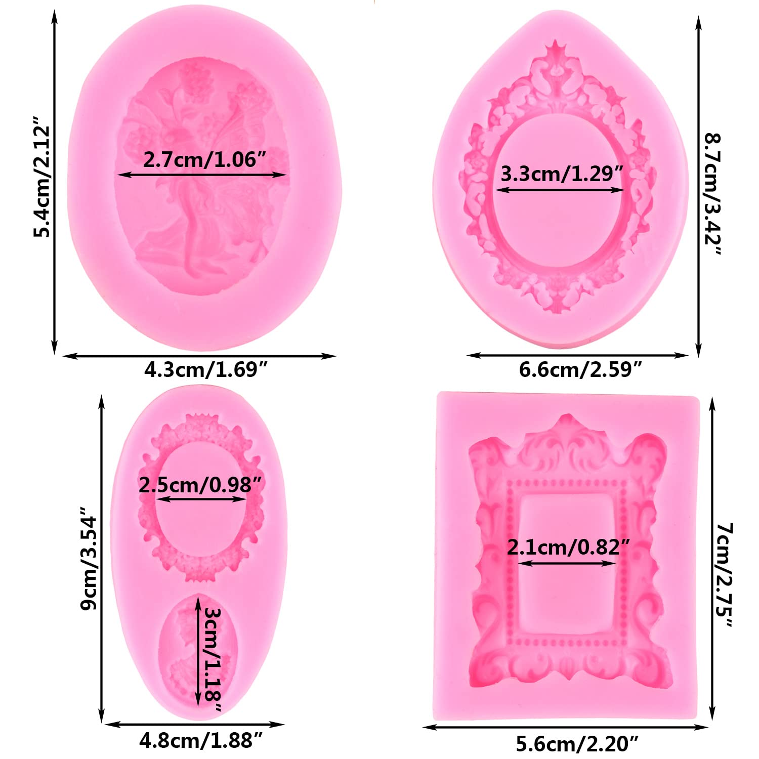 Rfghac Cameo Picture Frame Silicone Molds Angel Fairy Fondant Mold Mirror Frame Lady Avatar Chocolate Mold For Cake Decoration C
