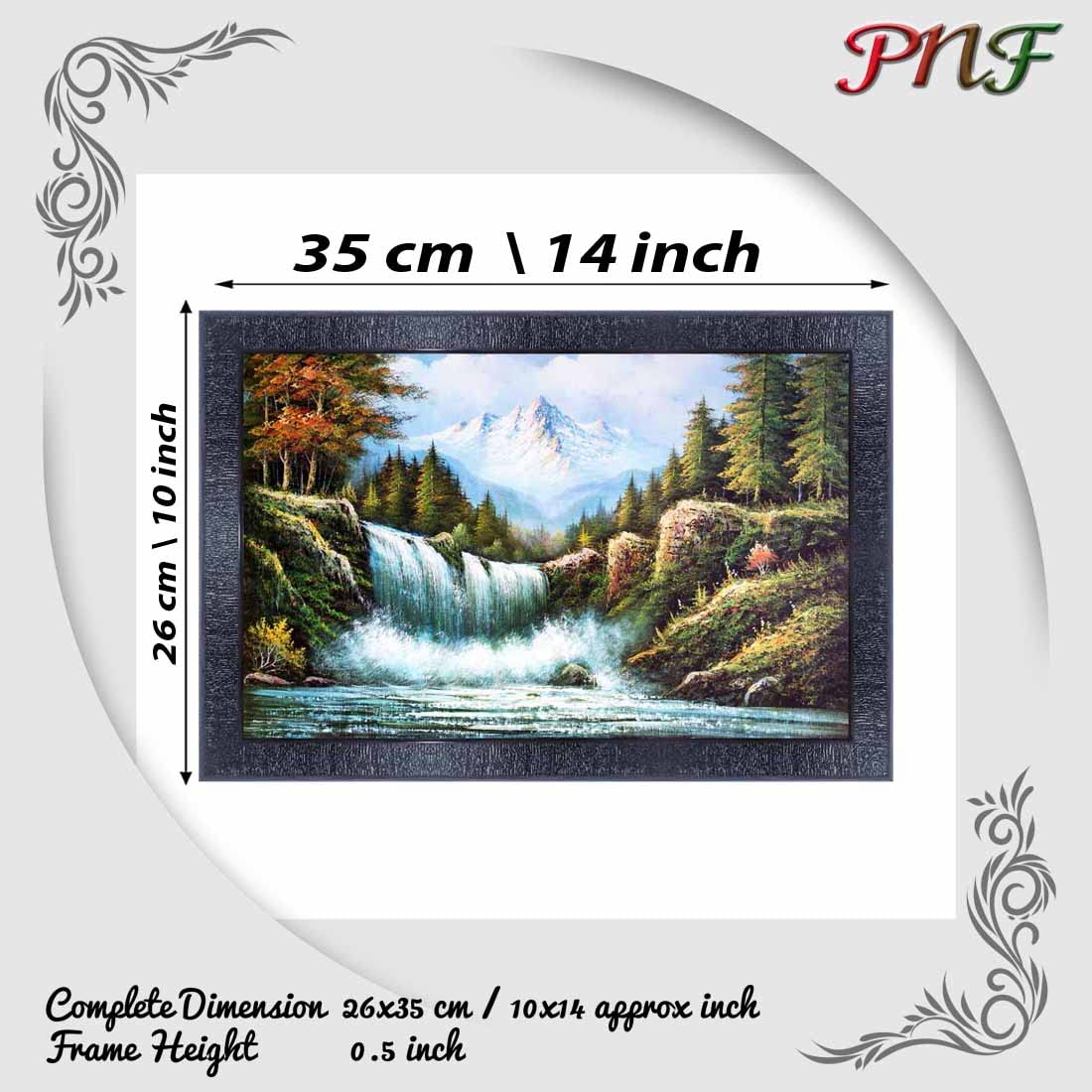 Pnf Poster And Frames Vastu Waterfall Landscape Scenery Wooden Photo Frame With Acrylic Sheet | Living Room, Bedroom | Home Deco