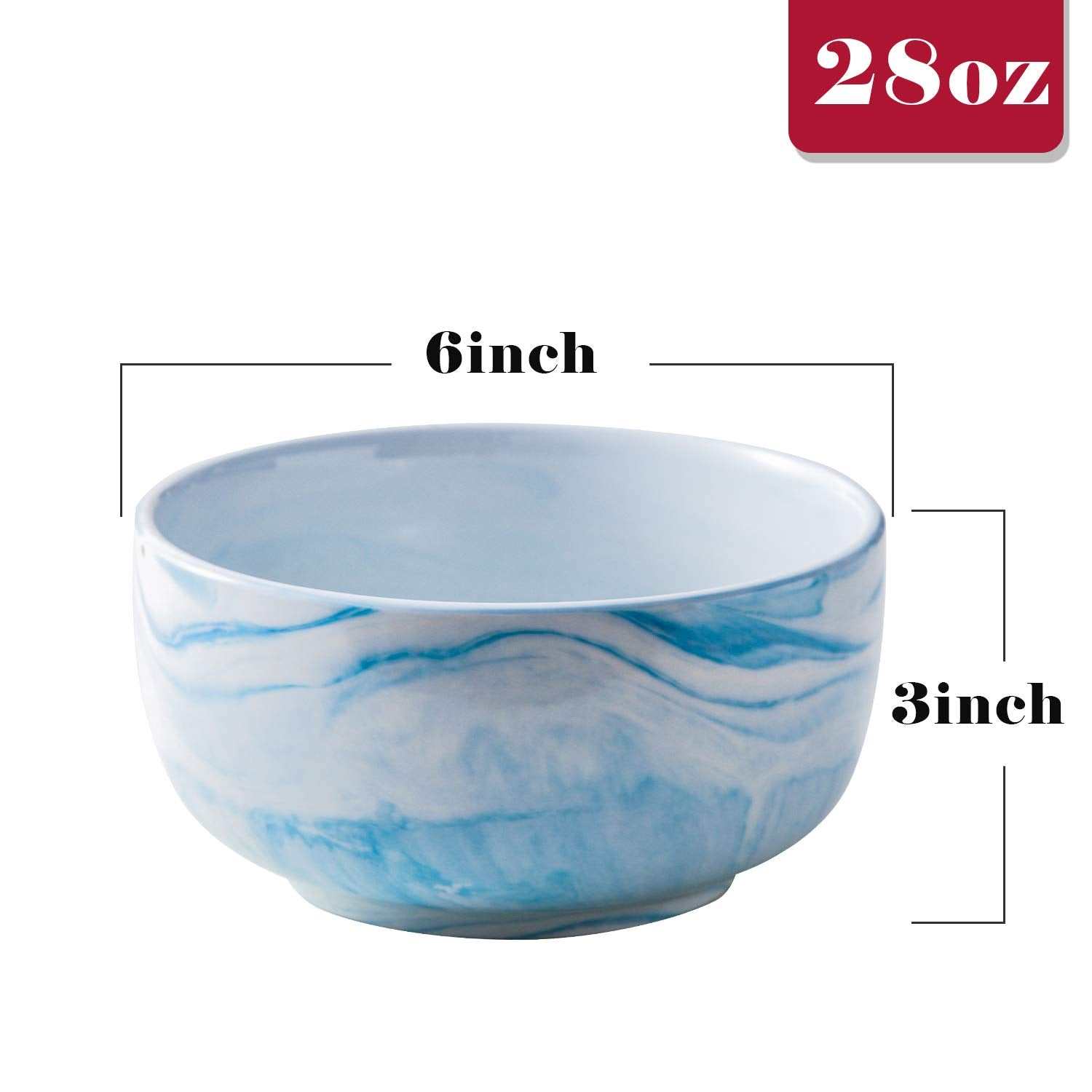 Yundu 28 Ounce Blue Marble Porcelain Bowls Ice Cream, Dessert, Cereal, Pasta Bowls, Microwave And Dishwasher Safe Bowls For Kitc
