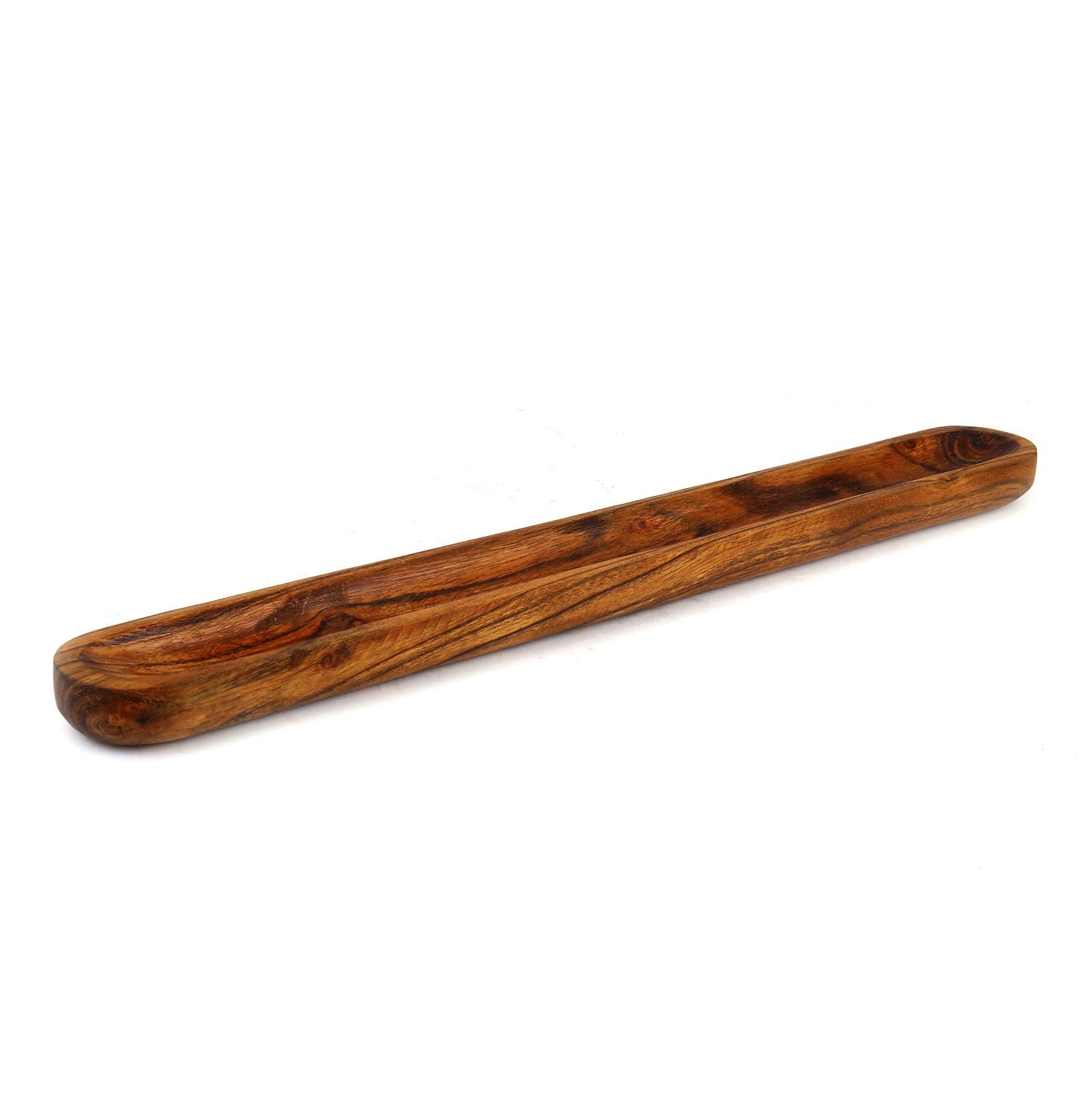 Kaizen Casa Hand-Carved Acacia Wood Long Olive Tray Canoe Style Perfect For Dinner Rolls, Or As A Table Centerpiece
