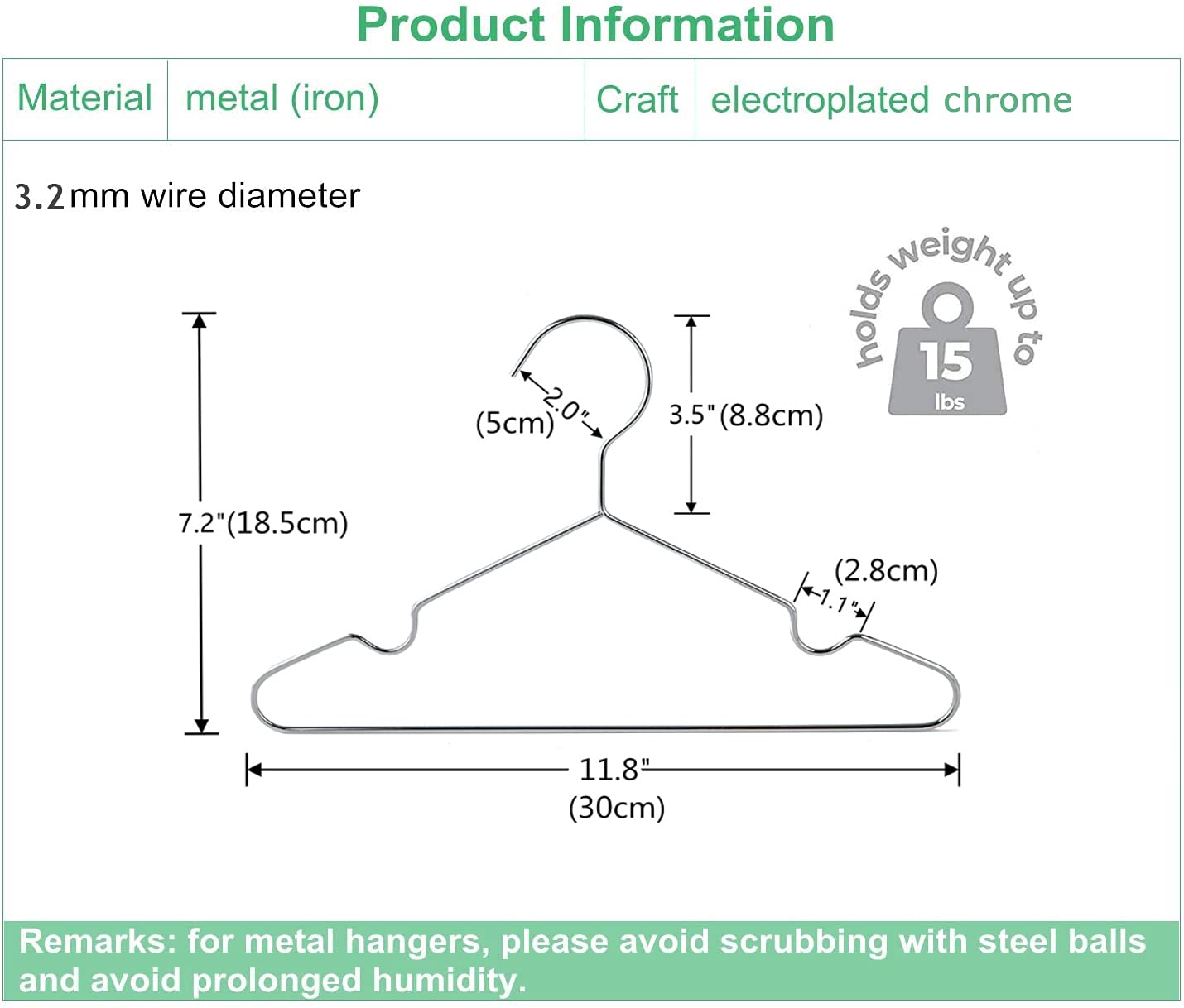 Amber Home 12'' Chrome Kids Baby Hangers 20Pack, Strong Metal Children Clothes Hangers For Closet, Space Saving Infant Hanger Fo