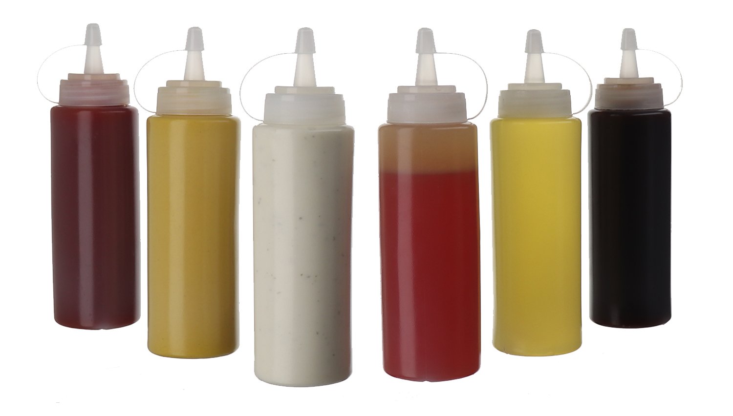 Oaklyn (6Pk 8 Oz Plastic Squirt Condiment Squeeze Bottles With Twist On Cap Lids - Top Mayo Hot Sauces Olive Oil Ketchup Mustard