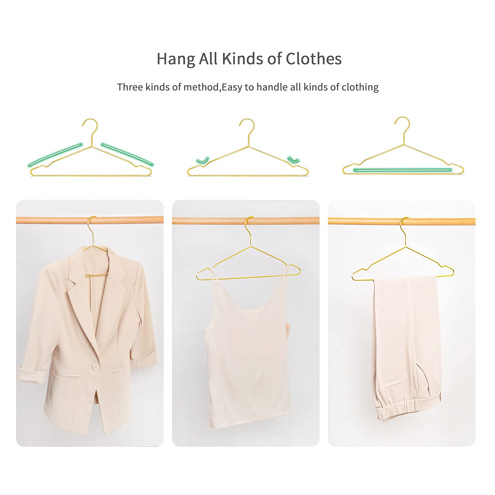 Nature Smile 17 Inches Shiny Gold Metal Clothes Hanger, Coat Hanger, Suit Hanger, Dress Hanger With Big Notches Pack Of 10,Gold