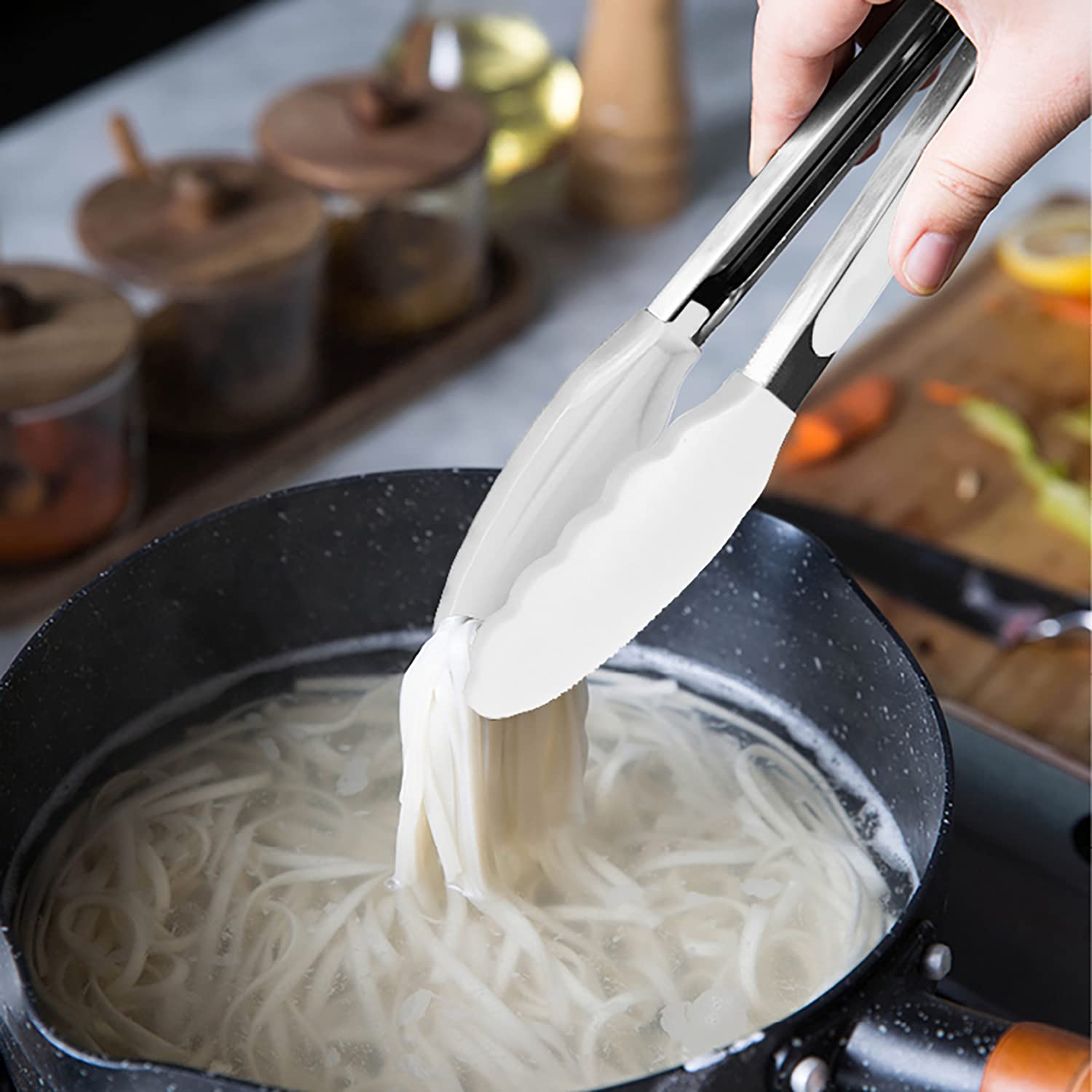 Hinmay Mini Tongs With Silicone Tips 7-Inch Kids Serving Tongs, Set Of 3 (White)