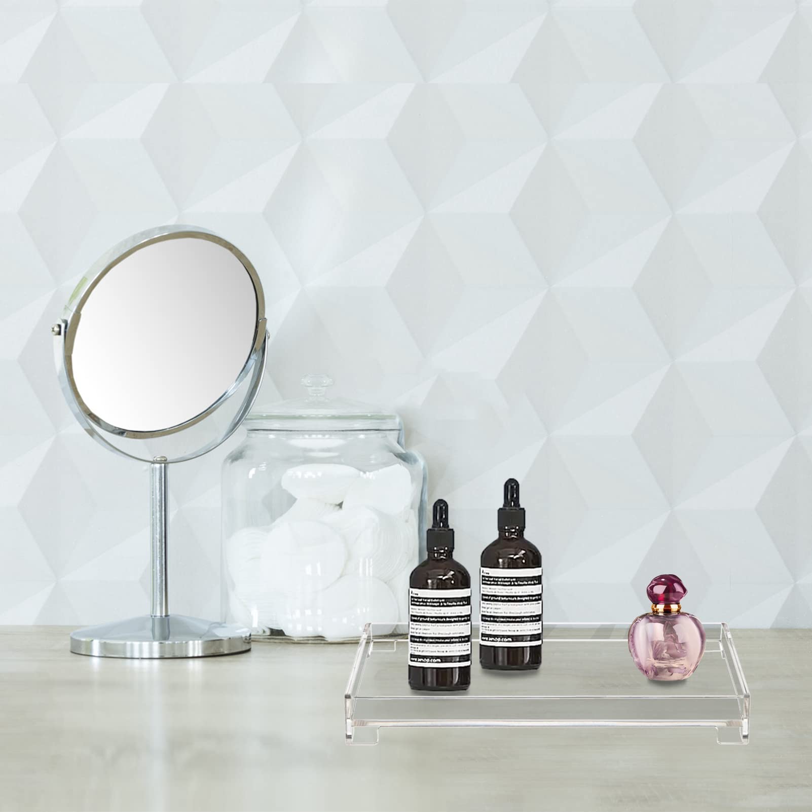 Delipply Vanity Bathroom Tray, Acrylic Rectangle Decorative Catchall Organizer Storage Tray (Medium-Clear)