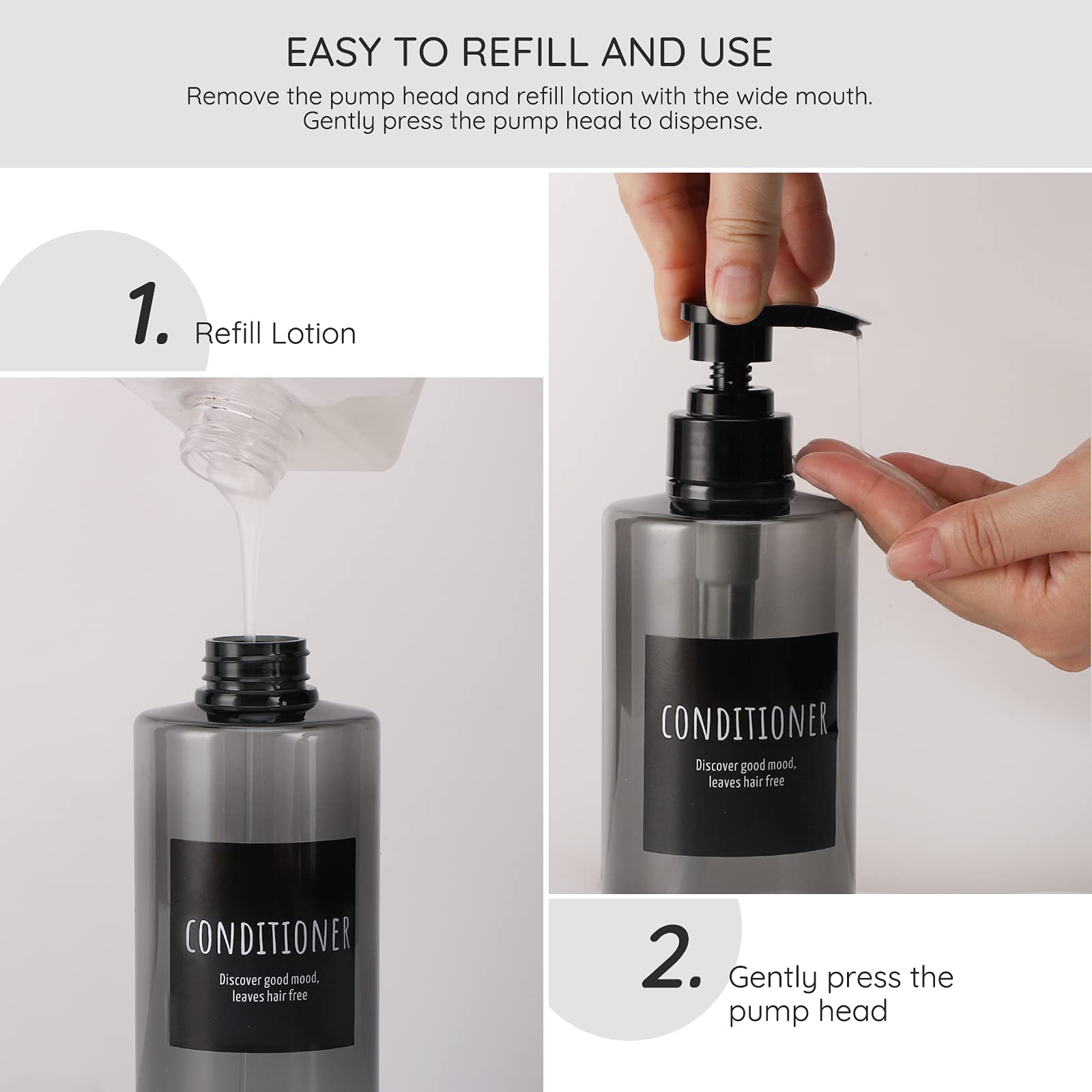 Refillable Shampoo Bottles, Segbeauty 16.9Oz Shampoo Dispenser, 3Pcs 500Ml Empty Plastic Pump Bottle For Shower, Labeled Grey La