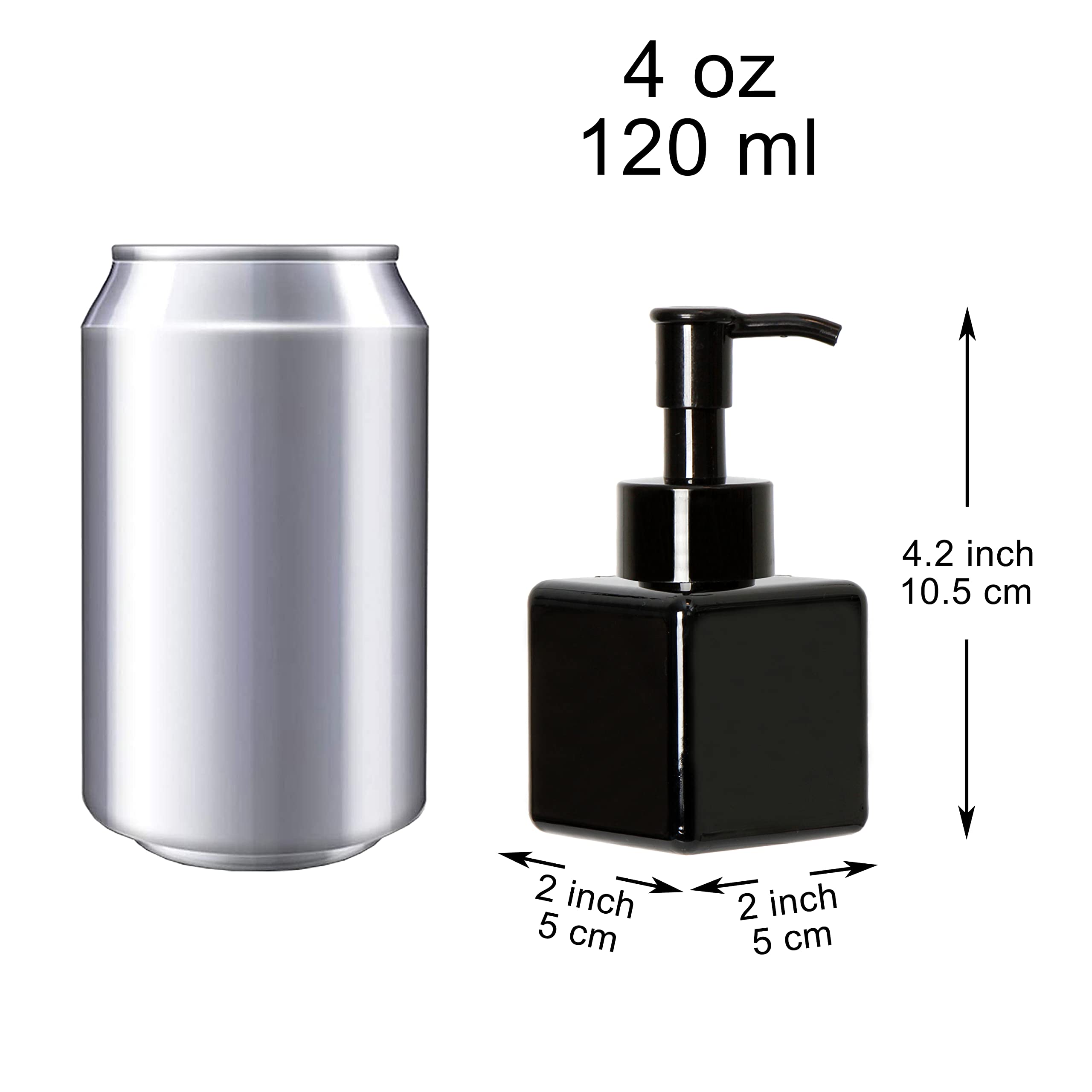 Youngever 5 Pack 4 Ounce Plastic Pump Bottles, Square Refillable Plastic Pump Bottles For Dispensing Lotions, Liquid Soap (Black