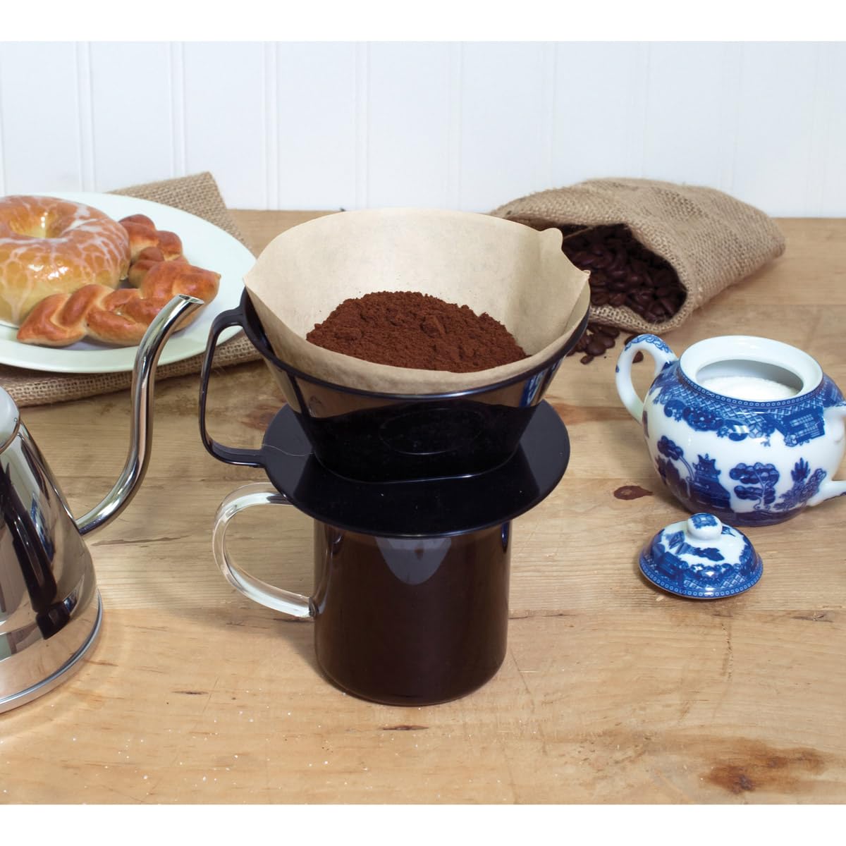 Fino Pour-Over Coffee Brewing Filter Cone, Number 4-Size, Black, Brews 8 To 12-Cups, Set Of 2