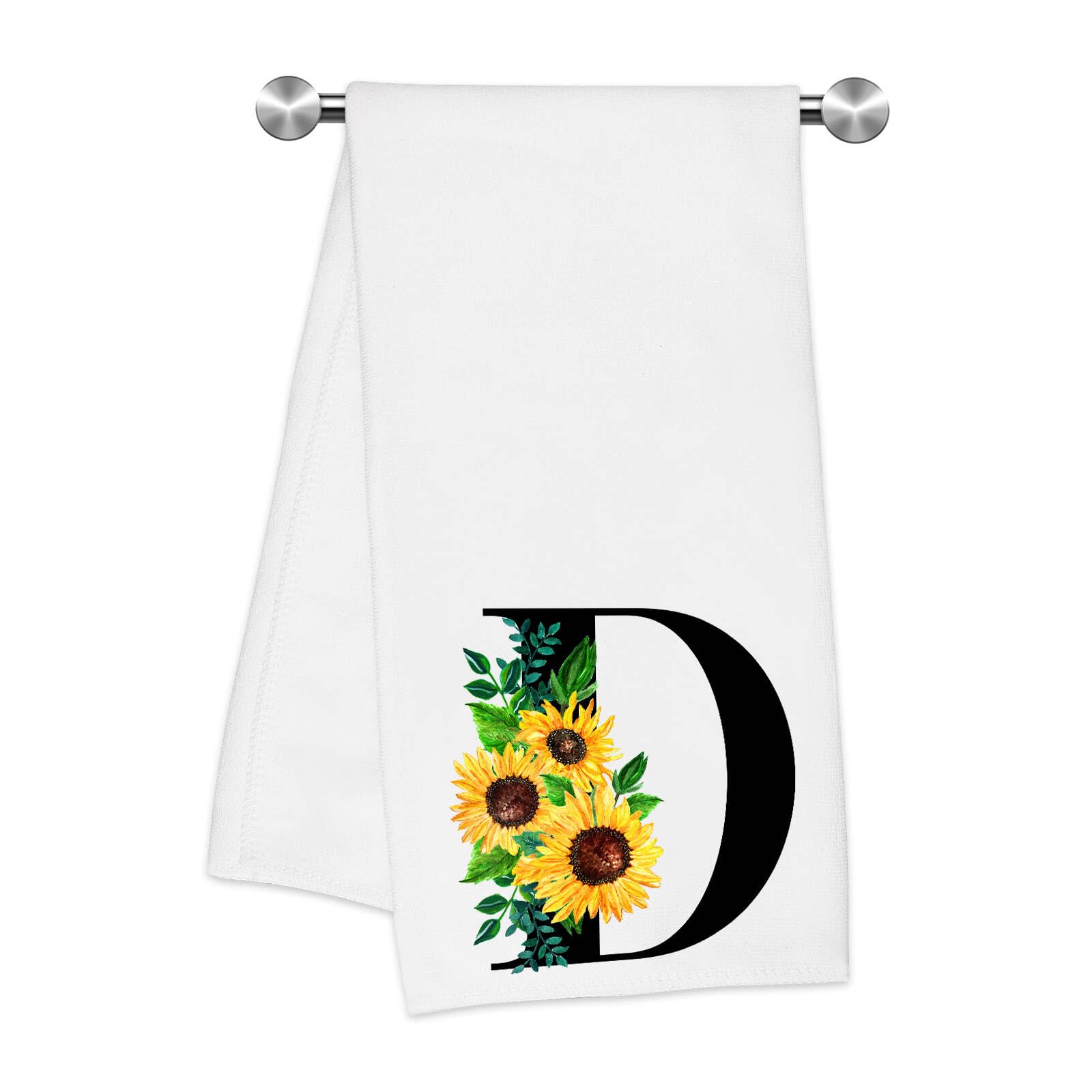 Z-synka Monogrammed Sunflower Hand Towels,Ini-tial D Tea Towel Letter Kitchen Towels,Sunflower Gifts for Women,Monogram Dish Tow