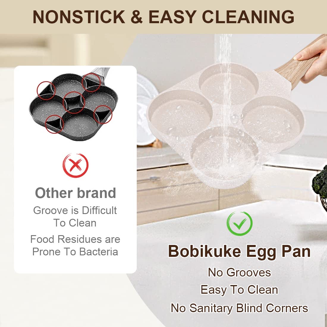 Bobikuke Fried Egg Pan, Egg Frying Pan 4 Cups Egg Poacher Pan Nonstick Mini Pancake Pan Burger Maker For Breakfast, Aluminum All