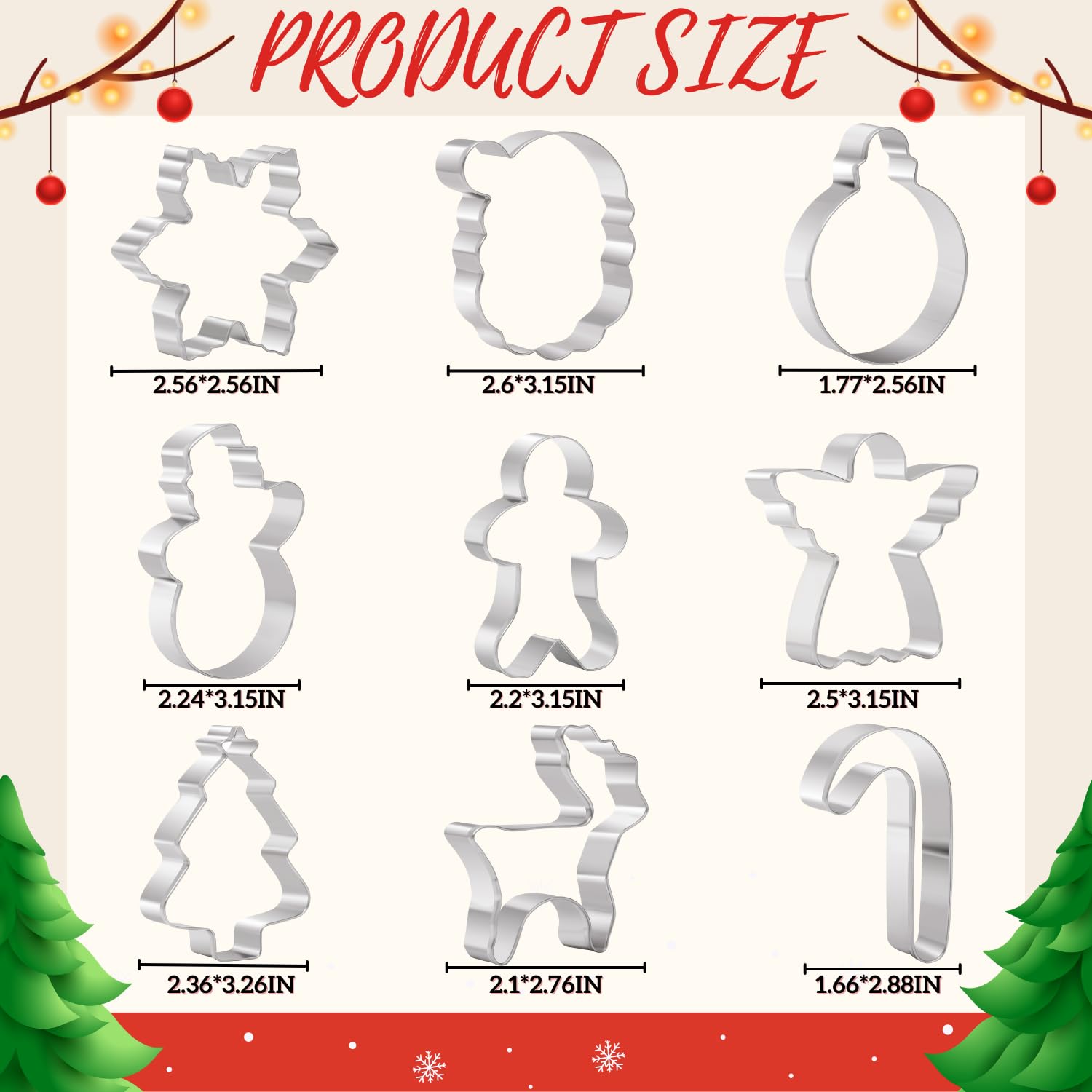 Kaishane Christmas Cookie Cutters Set, 9 Piece Holiday Cookie Cutters Shape - Gingerbread Man, Christmas Tree, Snowflake, Santa,