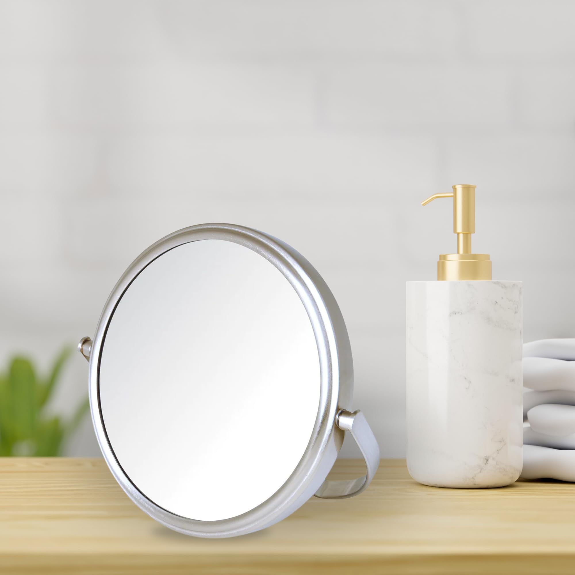 Model'S Choice Two-Sided Tabletop Makeup Mirror - Makeup Mirror With 5X Magnification & Swivel Design - Portable 5.5-Inch Diamet