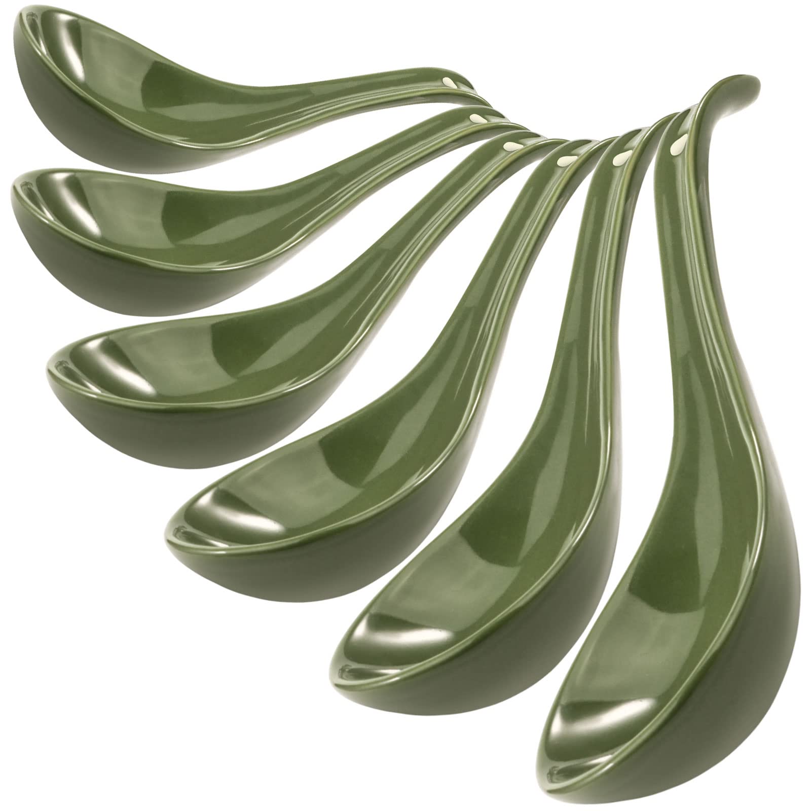 Wareland Asian Soup Spoon Set Of 6, 6.75 Inch Ultra-Fine Ceramic Chinese Soup Spoons, Green Japanese Soup Spoon For Cereal Stews