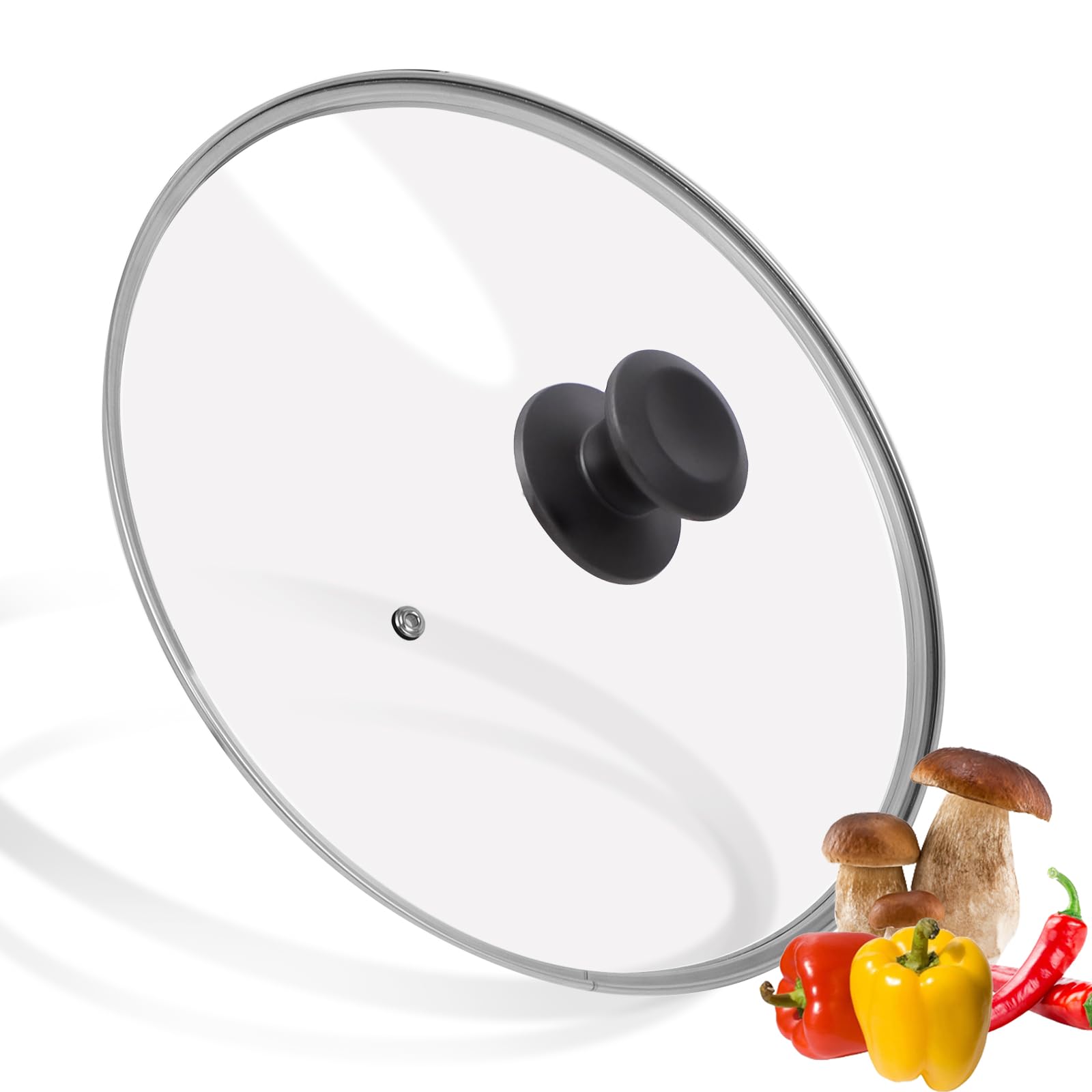 11 inch Tempered Glass Lid for Pots, Frying Pans and Skillets, Replacement Cover with Heat Resistant Black Knob Handle, Dishwash