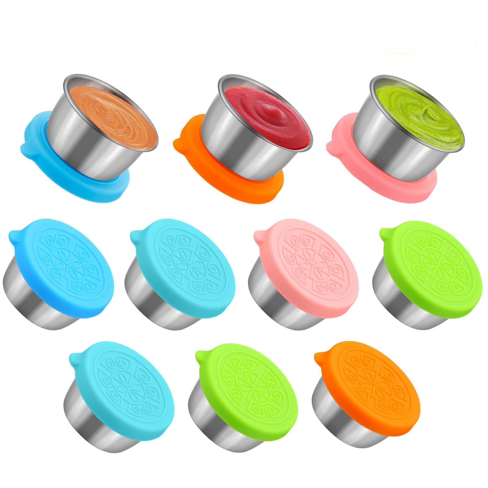 Legelite 10 Pack Salad Dressing Containers To Go, 1.6 Oz Reusable Small Condiment Containers With Lids, Stainless Steel Condimen