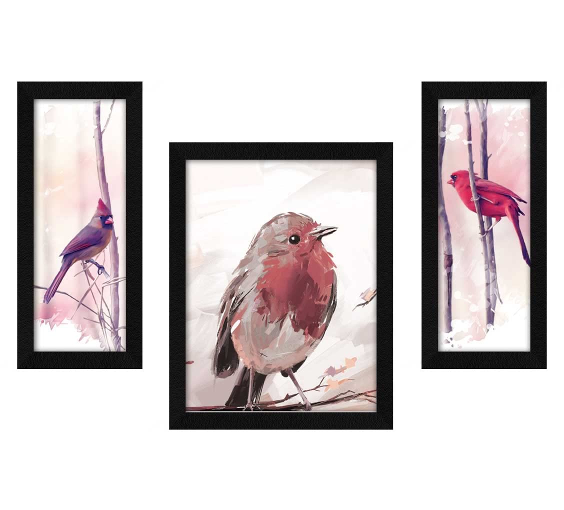 ArtX Paper Sparrows Birds Wall Art Painting, Multicolor, Bird, 13 X 22 Inches, Set of 3