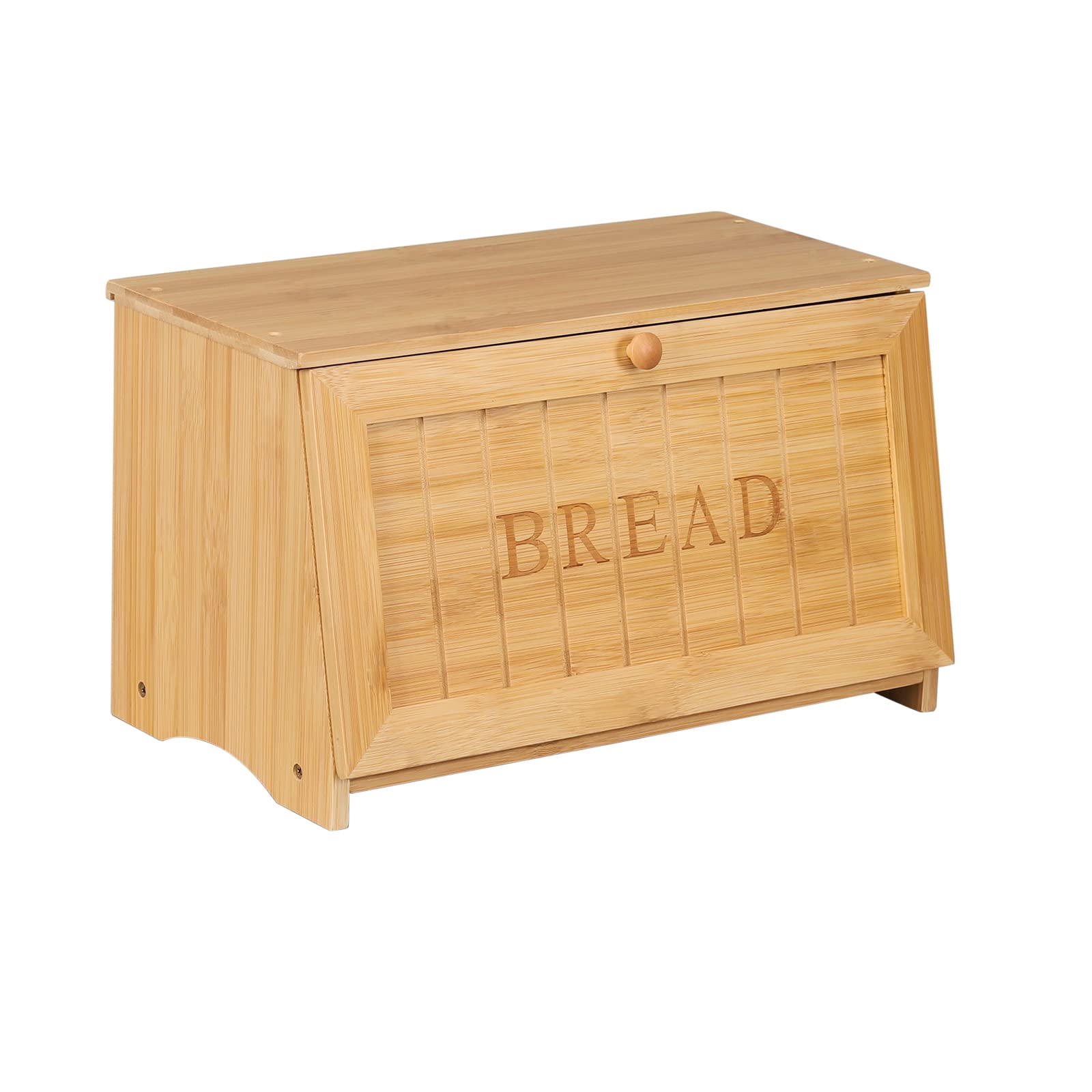 HOMEKOKO Vintage Large Wood Bread Box for Kitchen Counter, Retro Design Single Layer Bamboo Large Capacity Food Storage Bin (Nat