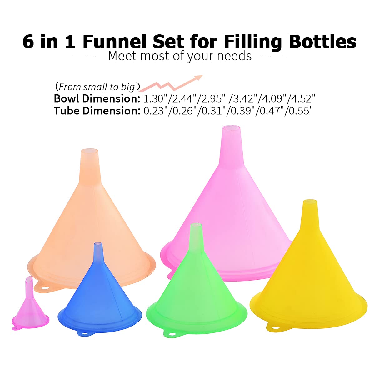 Delove All Purpose Plastic Funnel Set Of 6 - Funnels For Kitchen Use Filling Bottles - Small Funnel Set- Mini/Small//Large - Foo