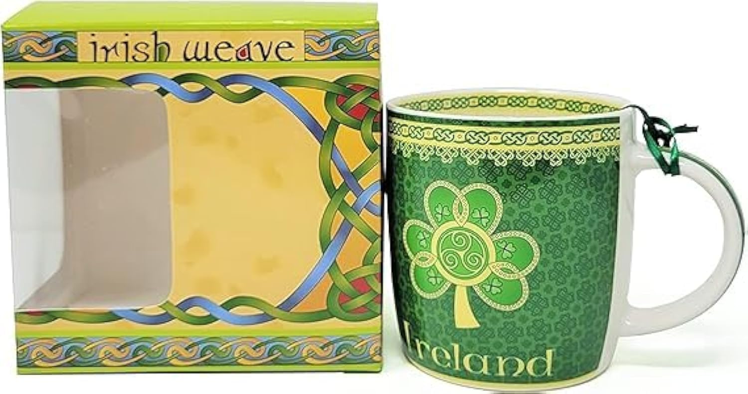 Royal Tara Irish Shamrock Spiral Mug Set of Two With Irish Celtic Weave Gift Box Capacity 370ml/12.5fl oz (2 Mugs)