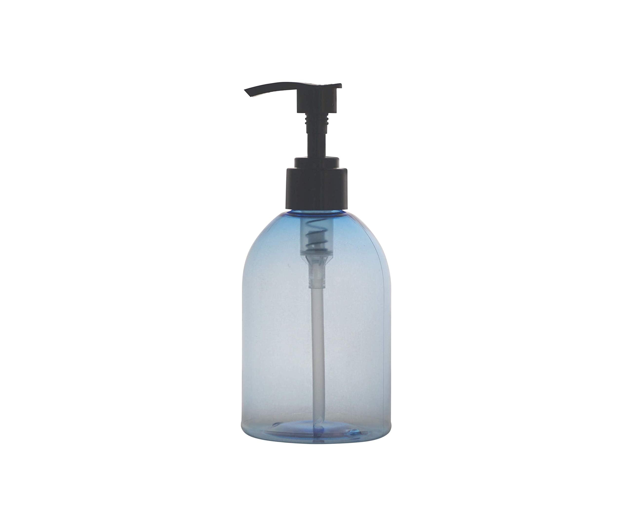 Wm - (Pack Of 4) 10 Oz Blue Soap Dispenser, Lotion Dispenser, Shampoo Bottle W/ Saddle Black Pump Top
