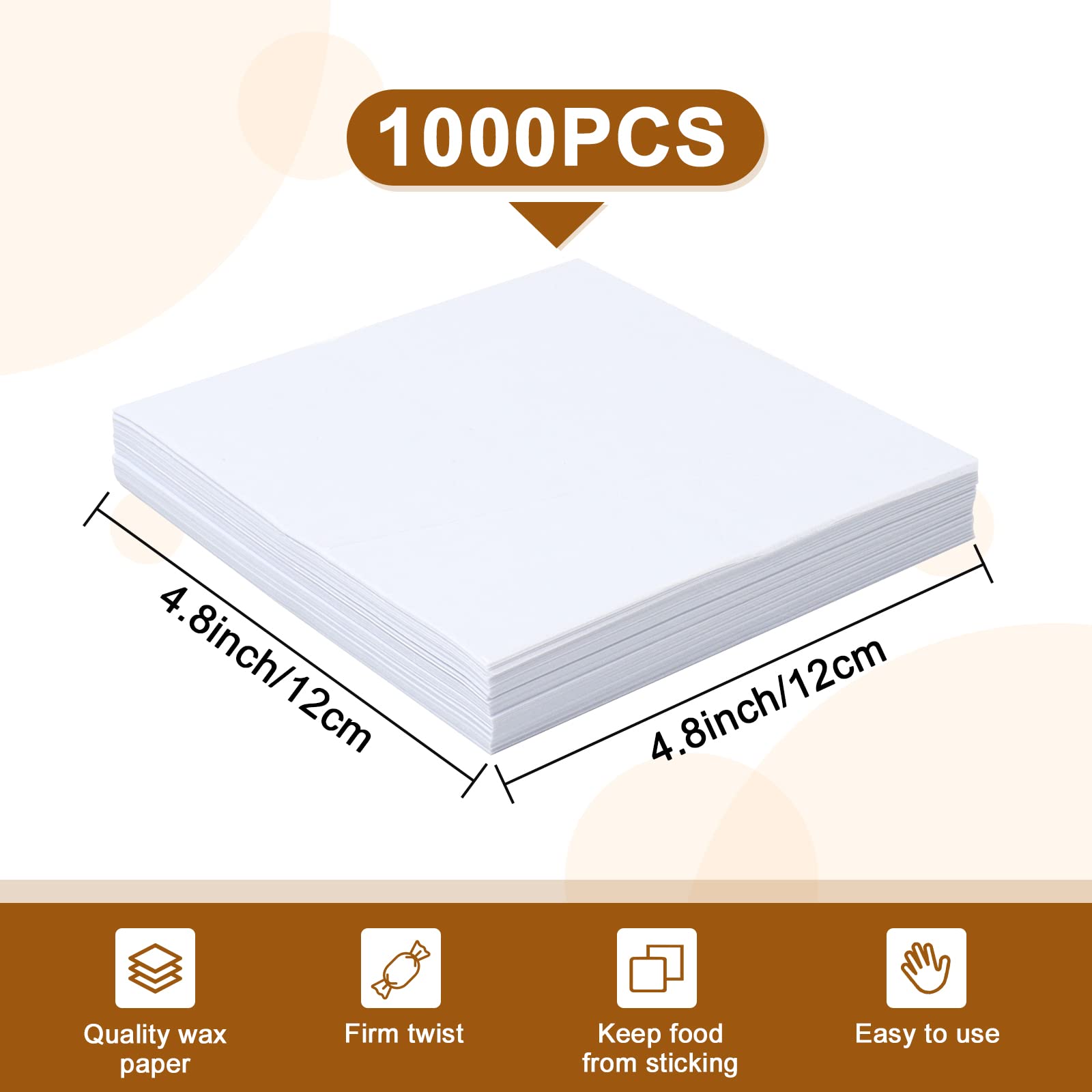 Wexpw Wax Candy Wrappers - 1000 Pieces Twisting Wax Paper, 4.8x4.8inch, Ideal for Caramel Taffy and Lollipops, Model