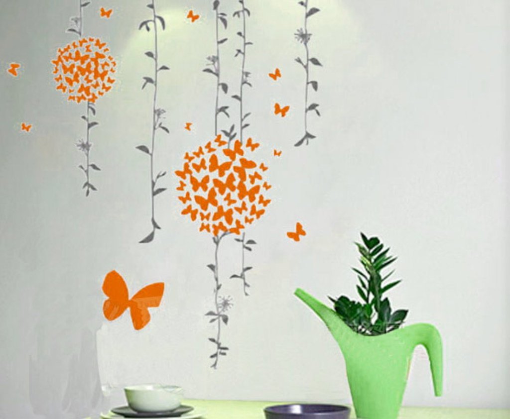 Decals Design Stickerskart Wall Stickers Orange Butterflies Bathroom Decal (Wall Covering Area: 115X140Cm,Product Dimensions: 50