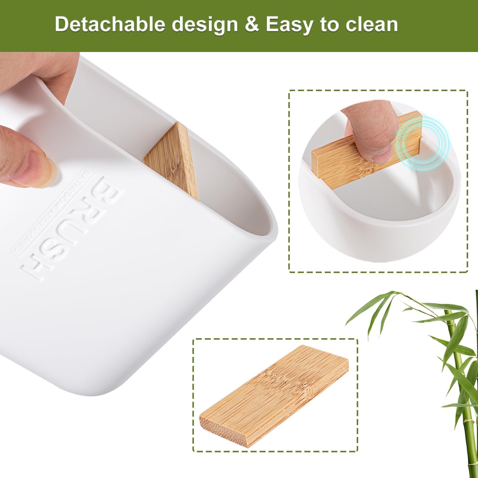 Toothbrush Holders Bamboo Electric Toothbrush Holder Bathroom Storage Organizer Countertop For Toothpaste, Floss, Razor, White