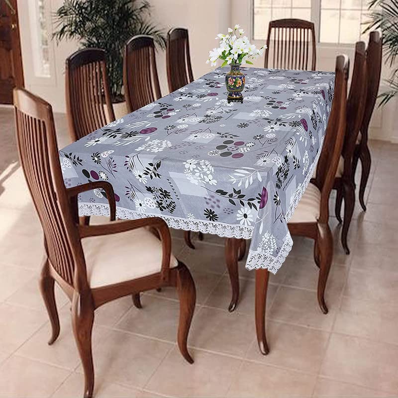 ROYAL  NEST  3D Table Cover Medium Size 2 to 4 Seater Self Design Printed Leaf, Grayish Color Table Cover