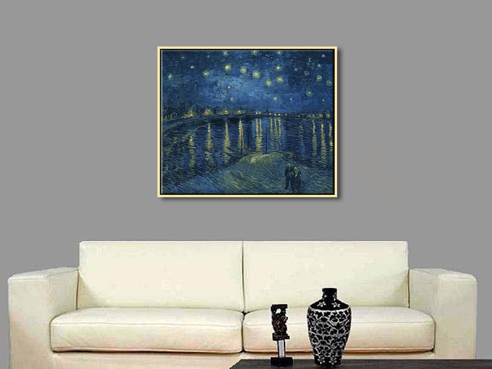 Wieco Art Gold Framed Art Starry Night Over The Rhone Canvas Prints Wall Art By Van Gogh Paintings Reproduction Canvas Prints Ab