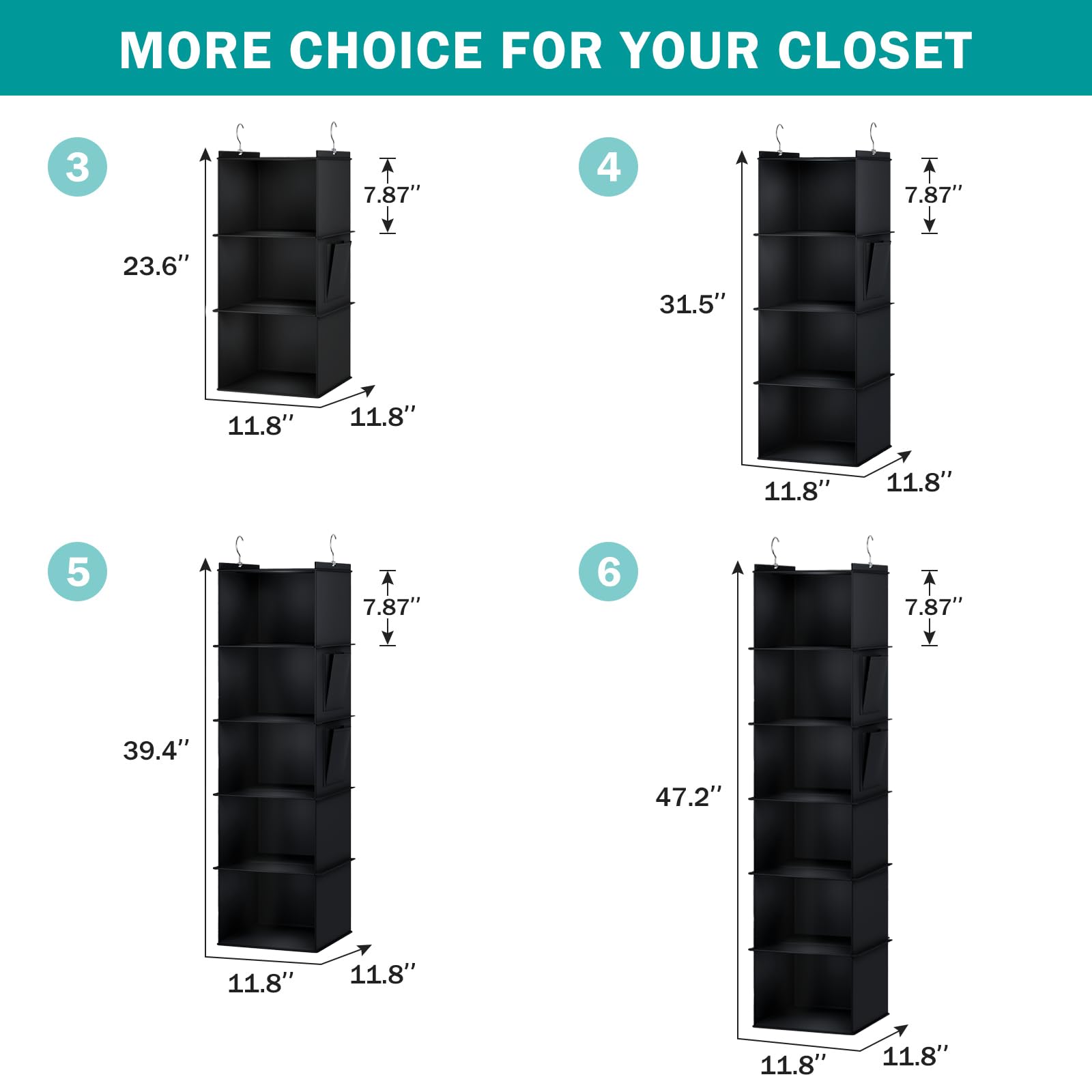 YOUDENOVA 4-Shelf Hanging Closet Organizer, Engineered Wood, Black, Model YDDHC004-BLK-USJP