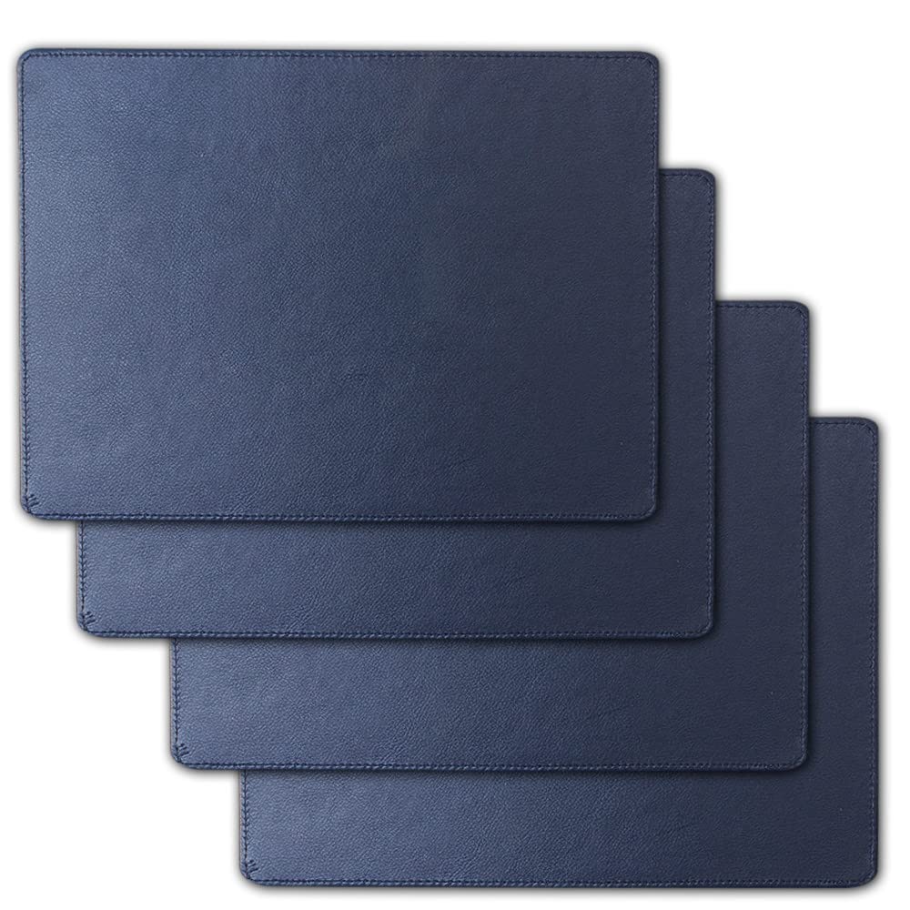 Faux Leather Placemats For Dinner Table - Pack Of 4 (Blue (Plain))