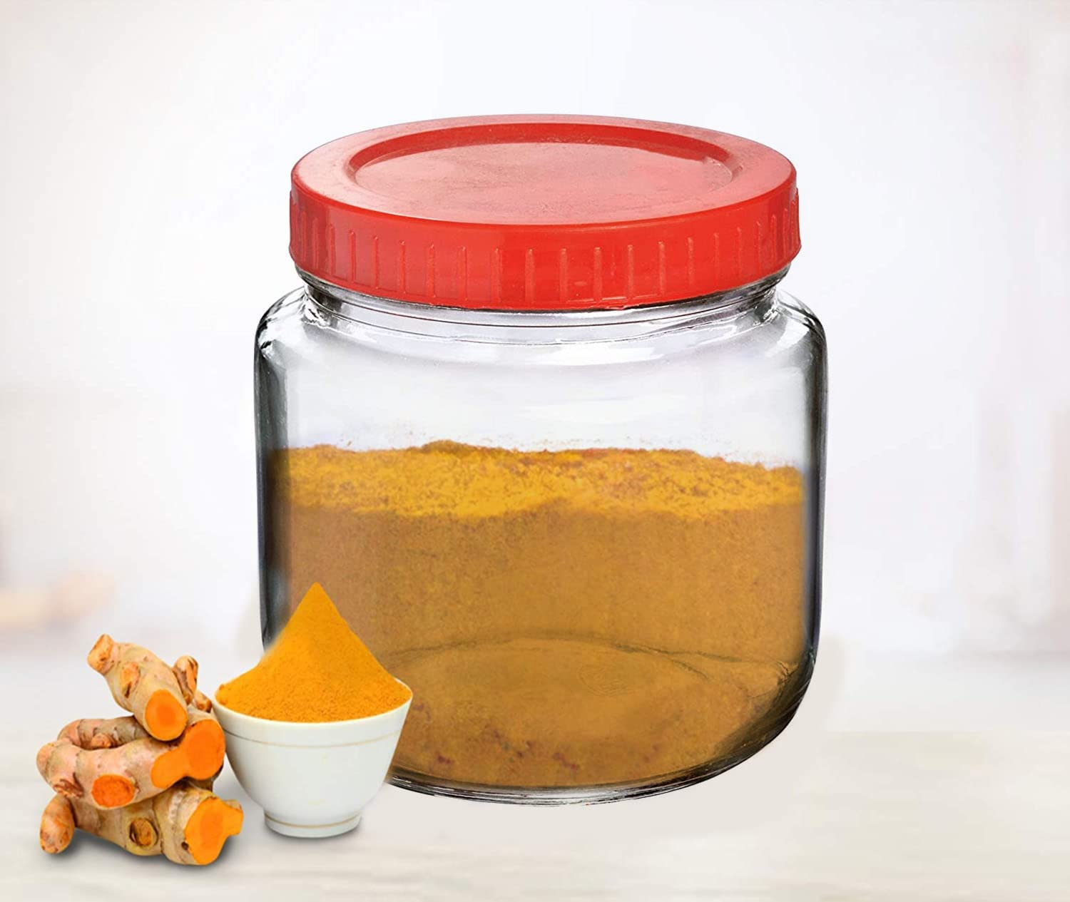 Feelopie Aahar Jar with Red Lid for Lentils, Food, Pickles, Spices, Sweets, Snacks, Rice, Kitchen Storage (500ml, Set Of 4)